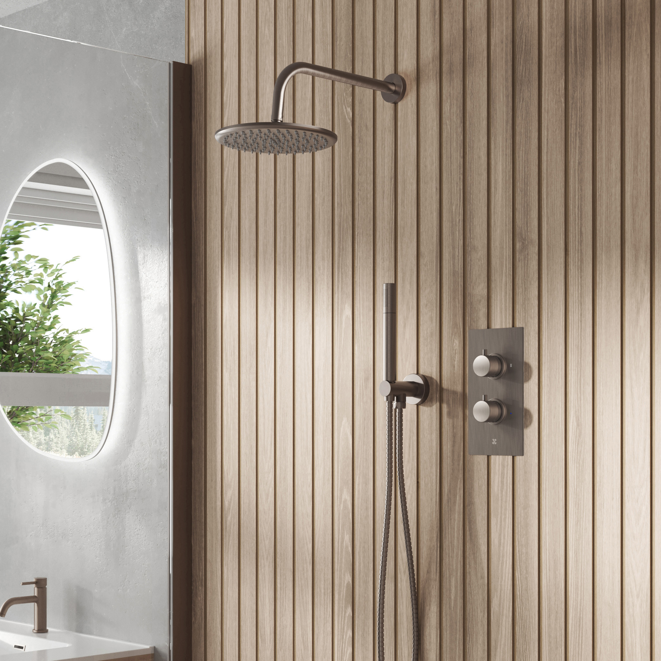Core Concealed Thermostatic Valve, Fixed Head & Shower Handset Kit
