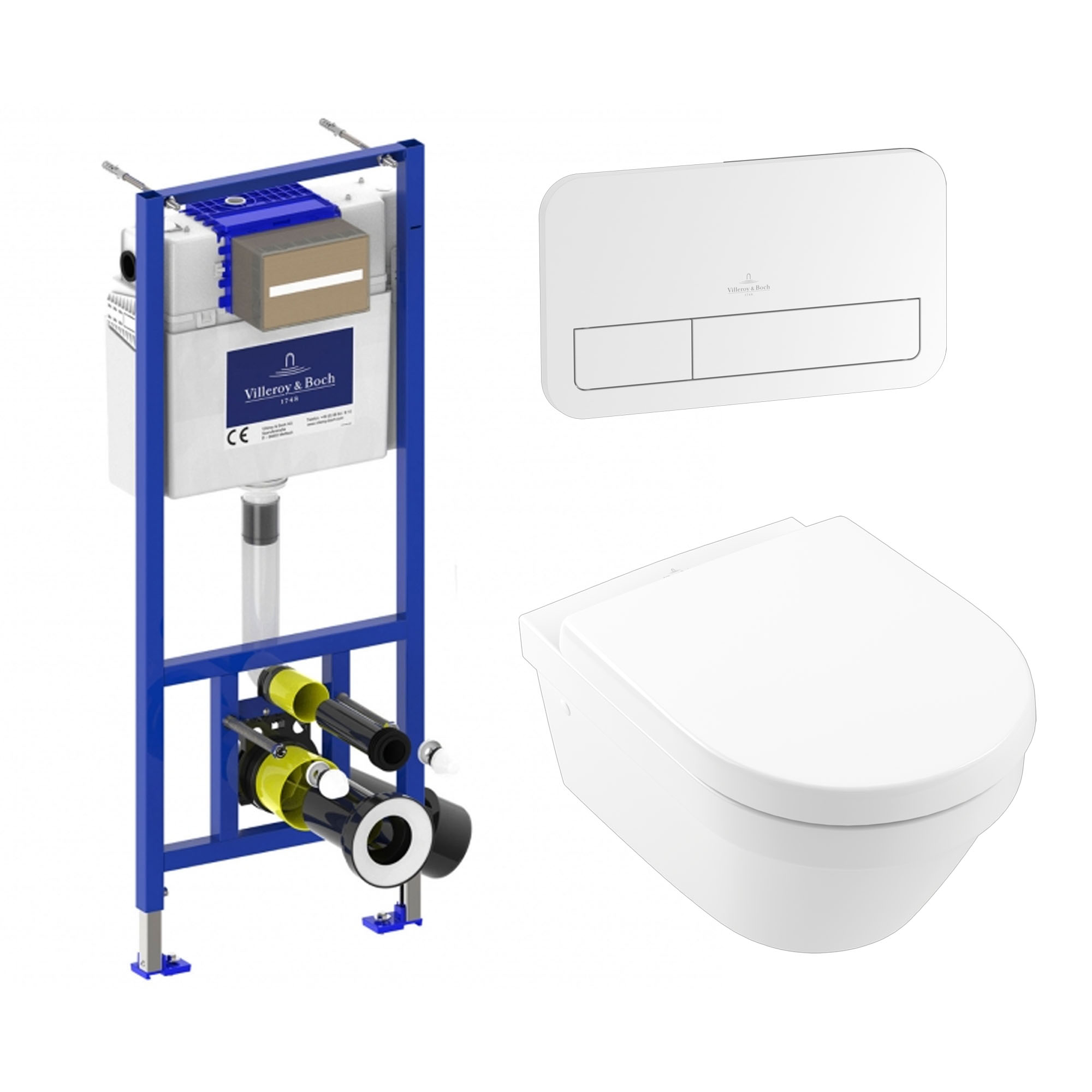 Villeroy & Boch ViConnect Pro 2.0 Frame with Architectura Round Rimless Wall Mounted Toilet, Flush Plate & Soft Close Toilet Seat