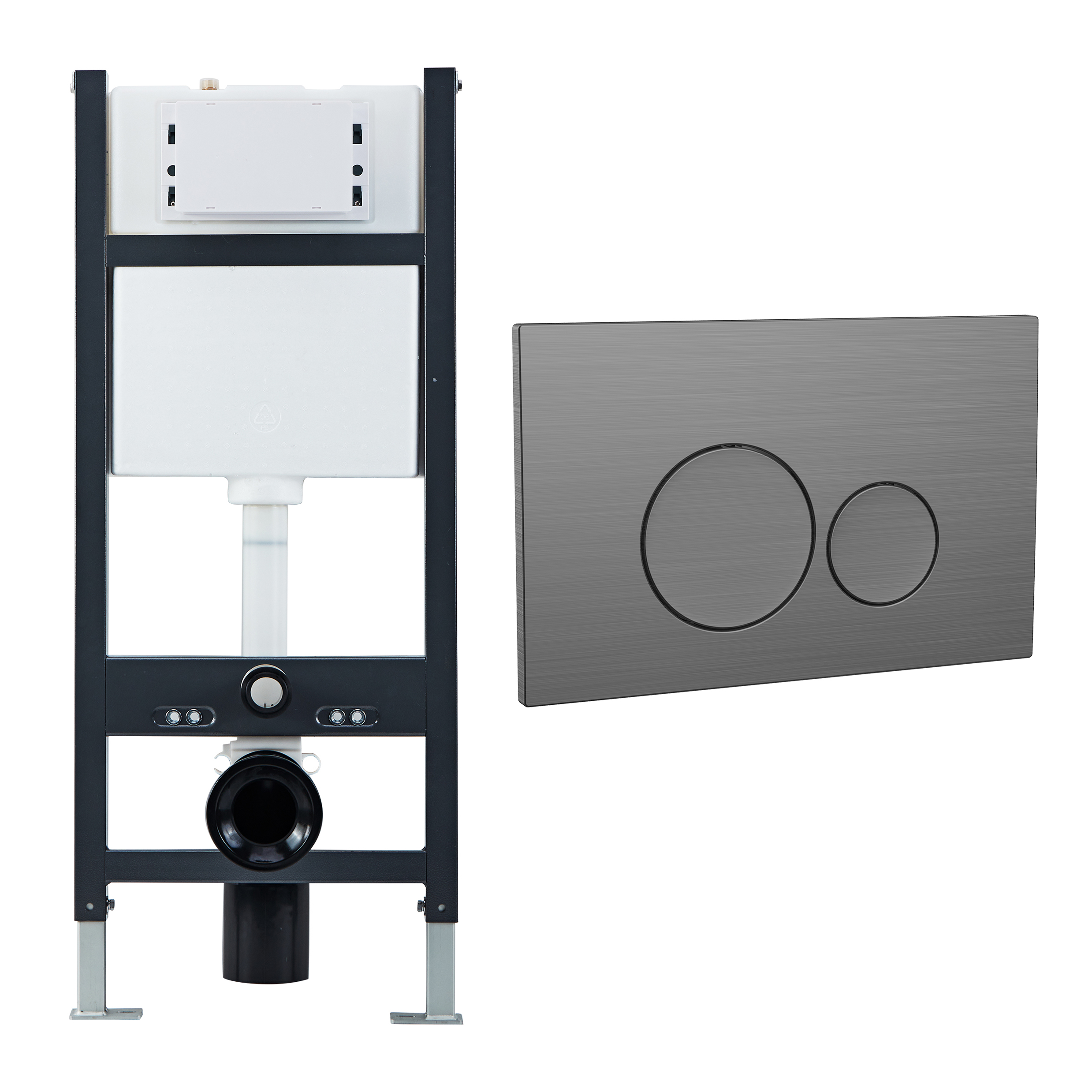 Drench Wall Hung Toilet Frame, Pneumatic Concealed Cistern & Dual Flush Plate with Round Buttons