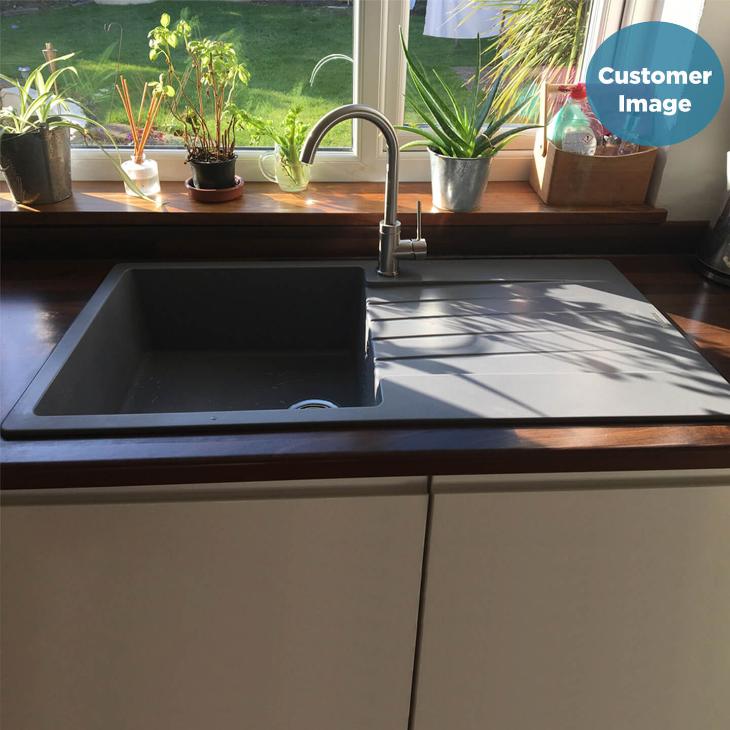 Reginox Harlem 1 Bowl Grey Silvery Granite Composite Sink & Waste Kit and Vellamo Revolve Stainless Steel Mono Kitchen Mixer
