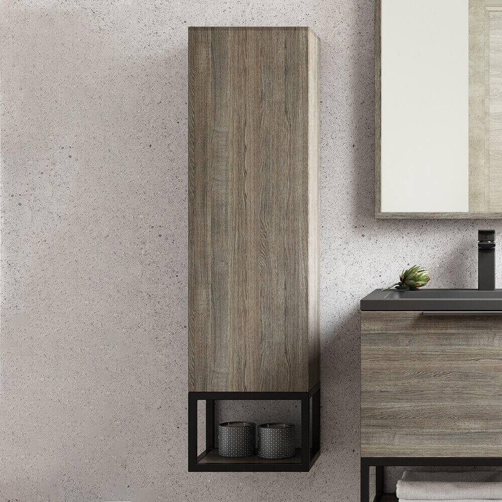 Harbour Virtue 1100mm Wall Mounted Tall Storage Cabinet with Matt Black Frame Shelf
