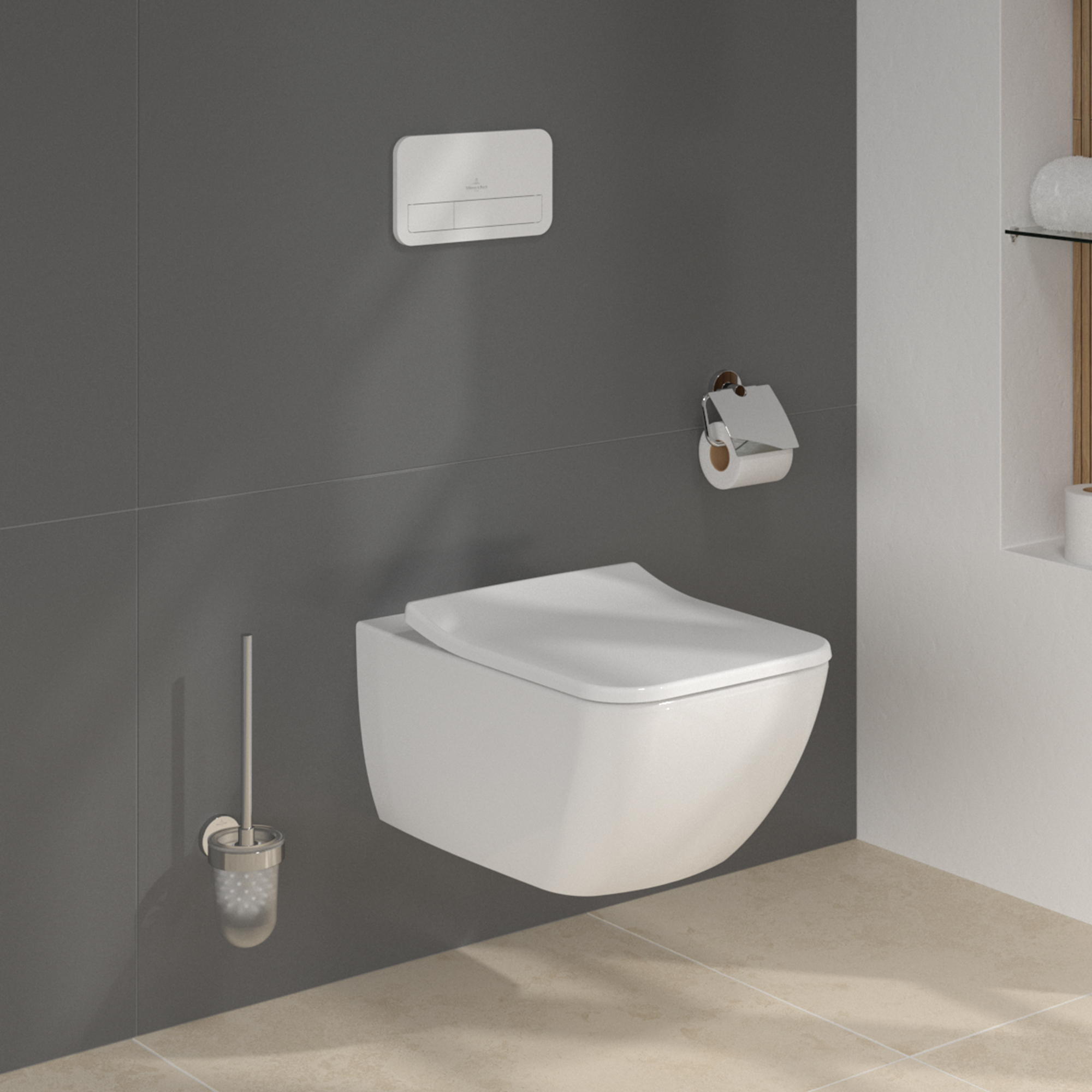 Villeroy & Boch ViConnect Pro 2.0 Frame with Venticello Rimless Wall Mounted Toilet, Flush Plate & Soft Close Toilet Seat