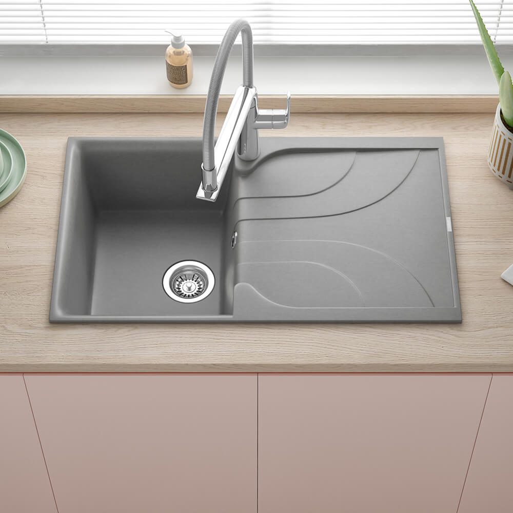 Reginox Ego Compact Single Bowl Kitchen Sink with Reversible Drainer & Waste Kit - 860 x 500mm