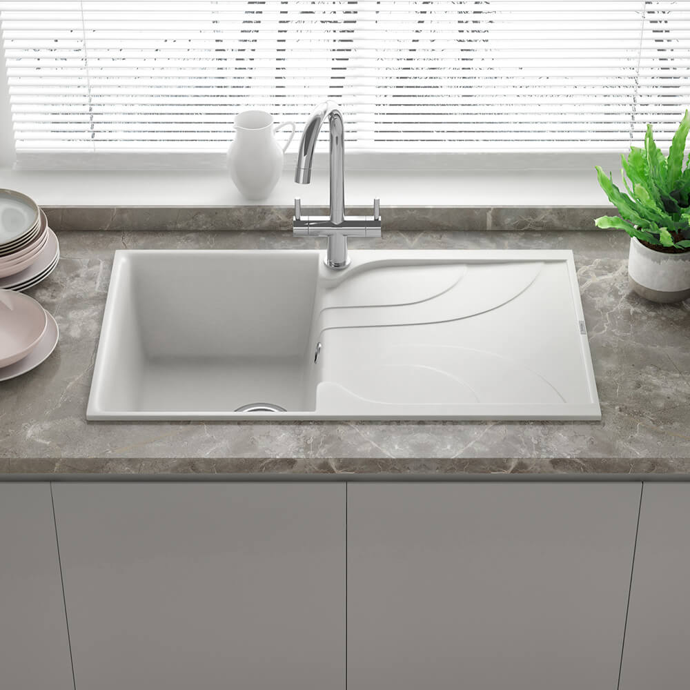 Reginox Ego Compact Single Bowl Kitchen Sink with Reversible Drainer & Waste Kit - 860 x 500mm