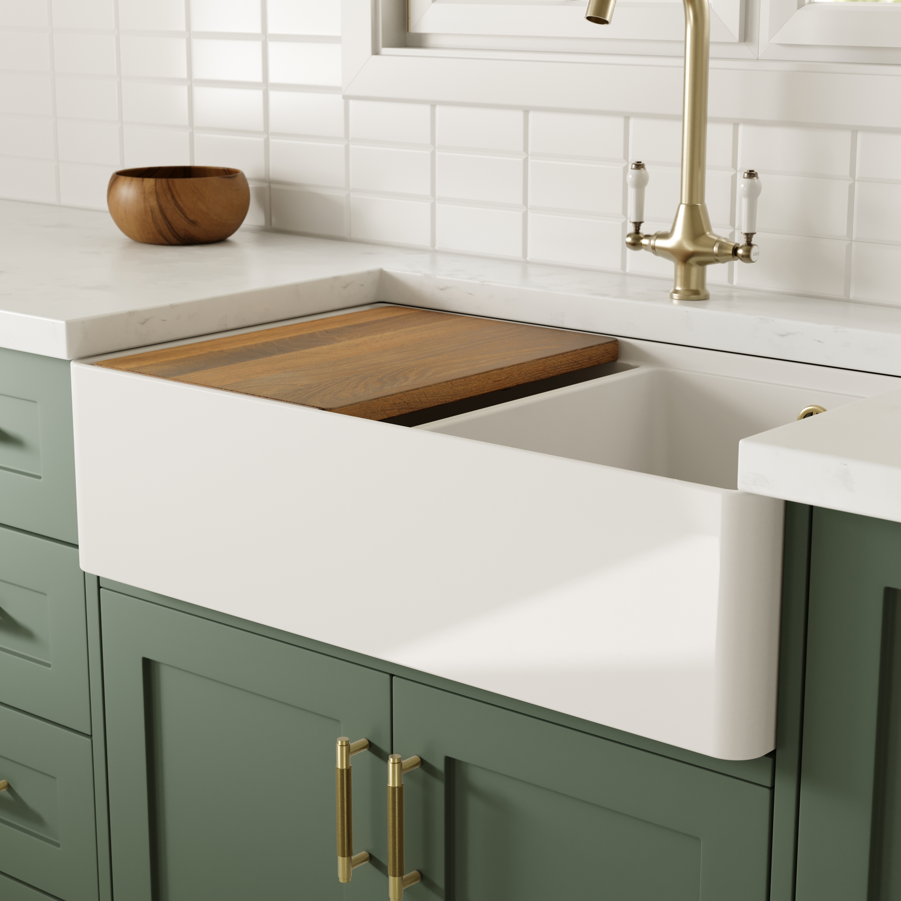 Butler & Rose Ceramic Fireclay Workstation Double Belfast Kitchen Sink & Accessories - 795 x 500mm