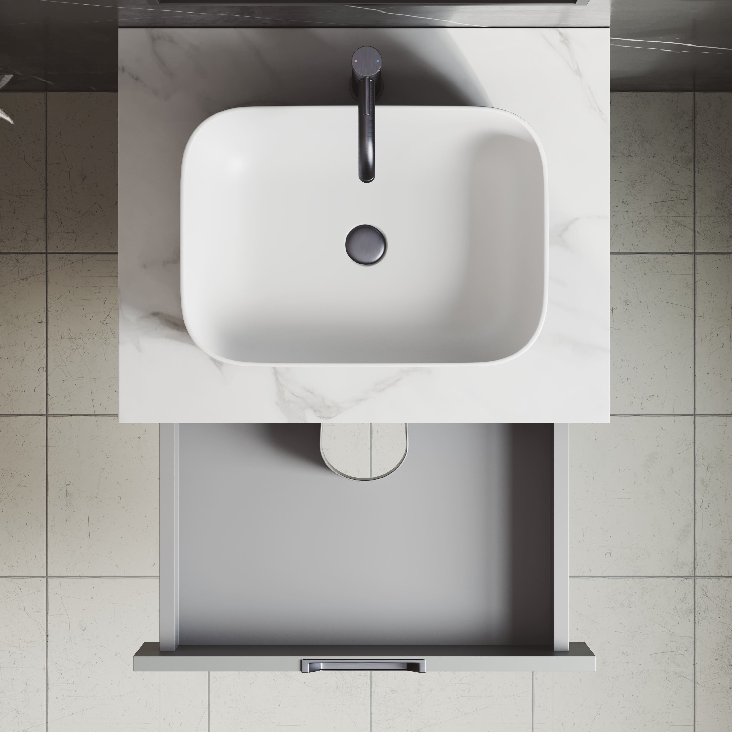 Isla 600mm Wall Hung Vanity Unit & Marble Sintered Stone Countertop