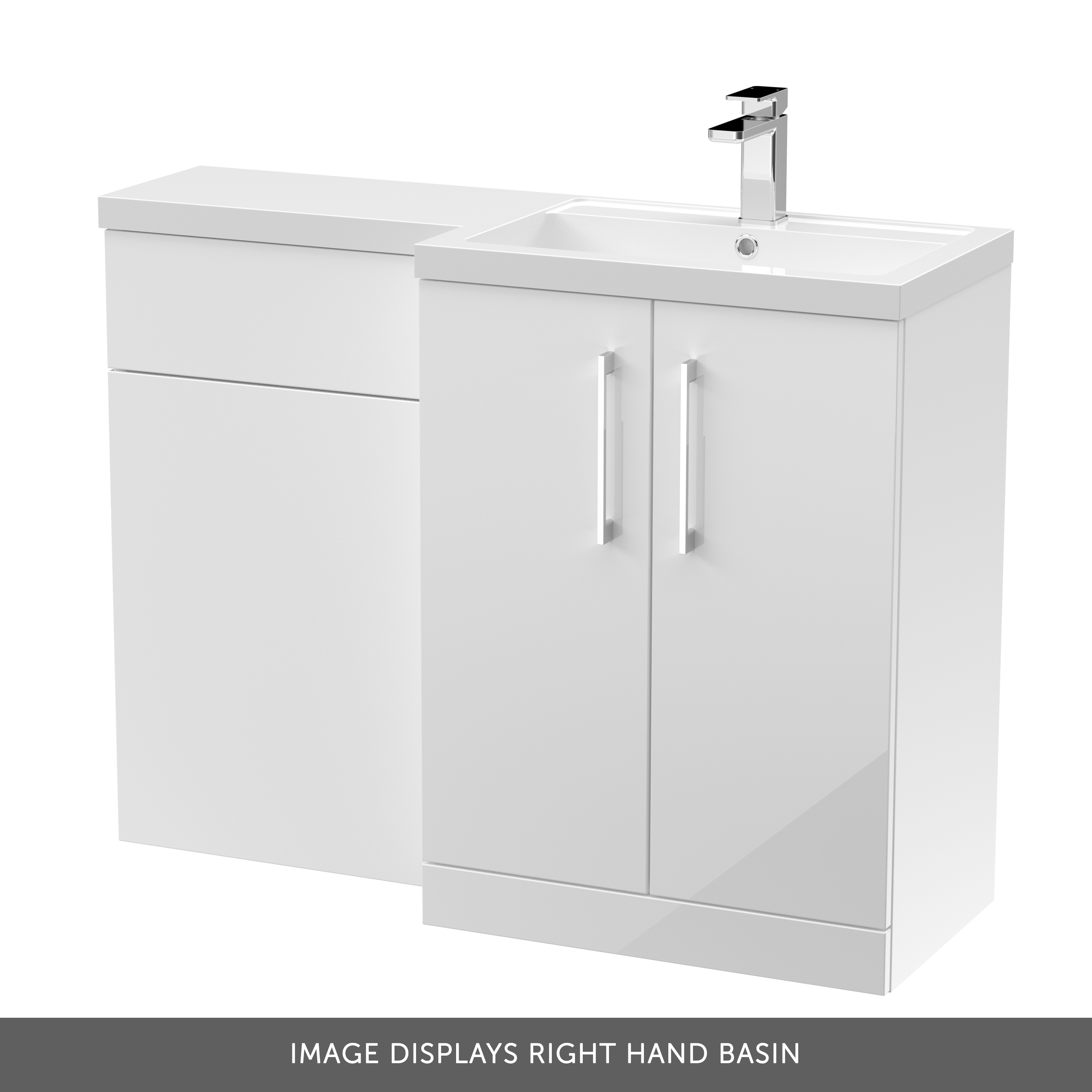 Erin 1100mm Gloss White Combination Bathroom 2 Door Sink & Toilet Unit