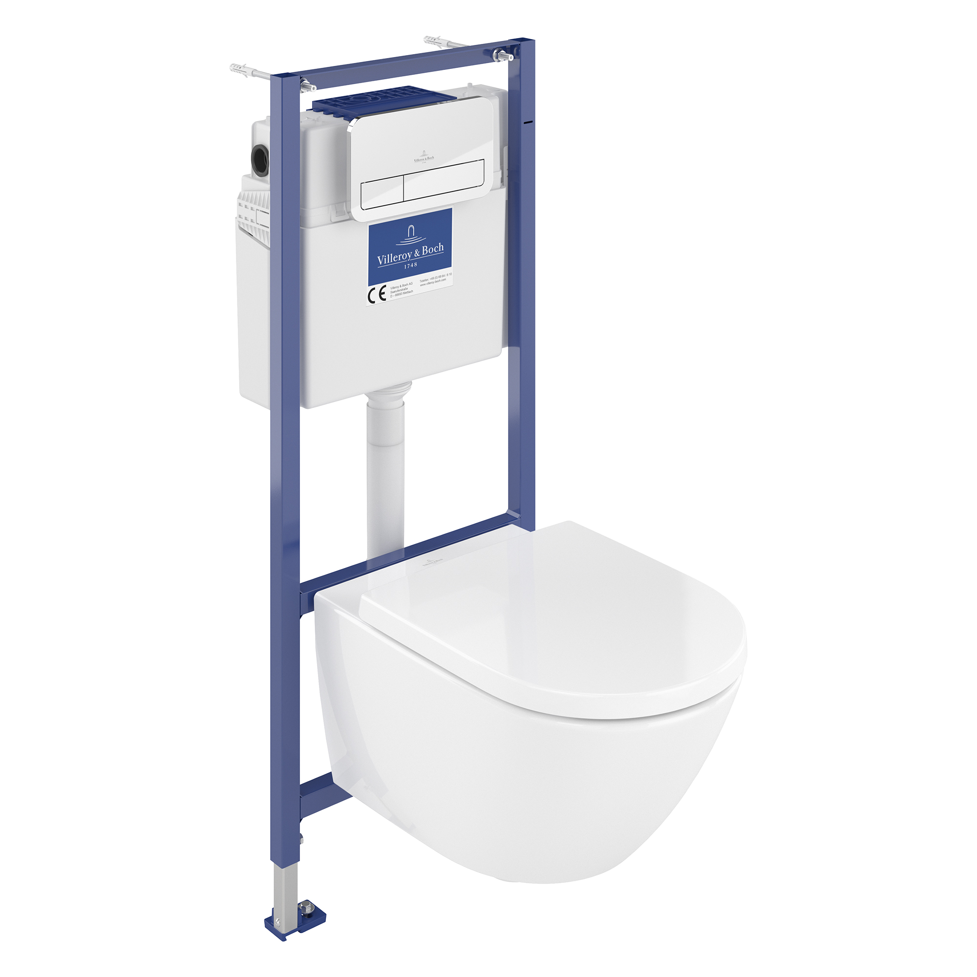Villeroy & Boch ViConnect Pro 2.0 Frame with Subway 3.0 TwistFlush Rimless Wall Mounted Toilet, Flush Plate & Soft Close Toilet Seat