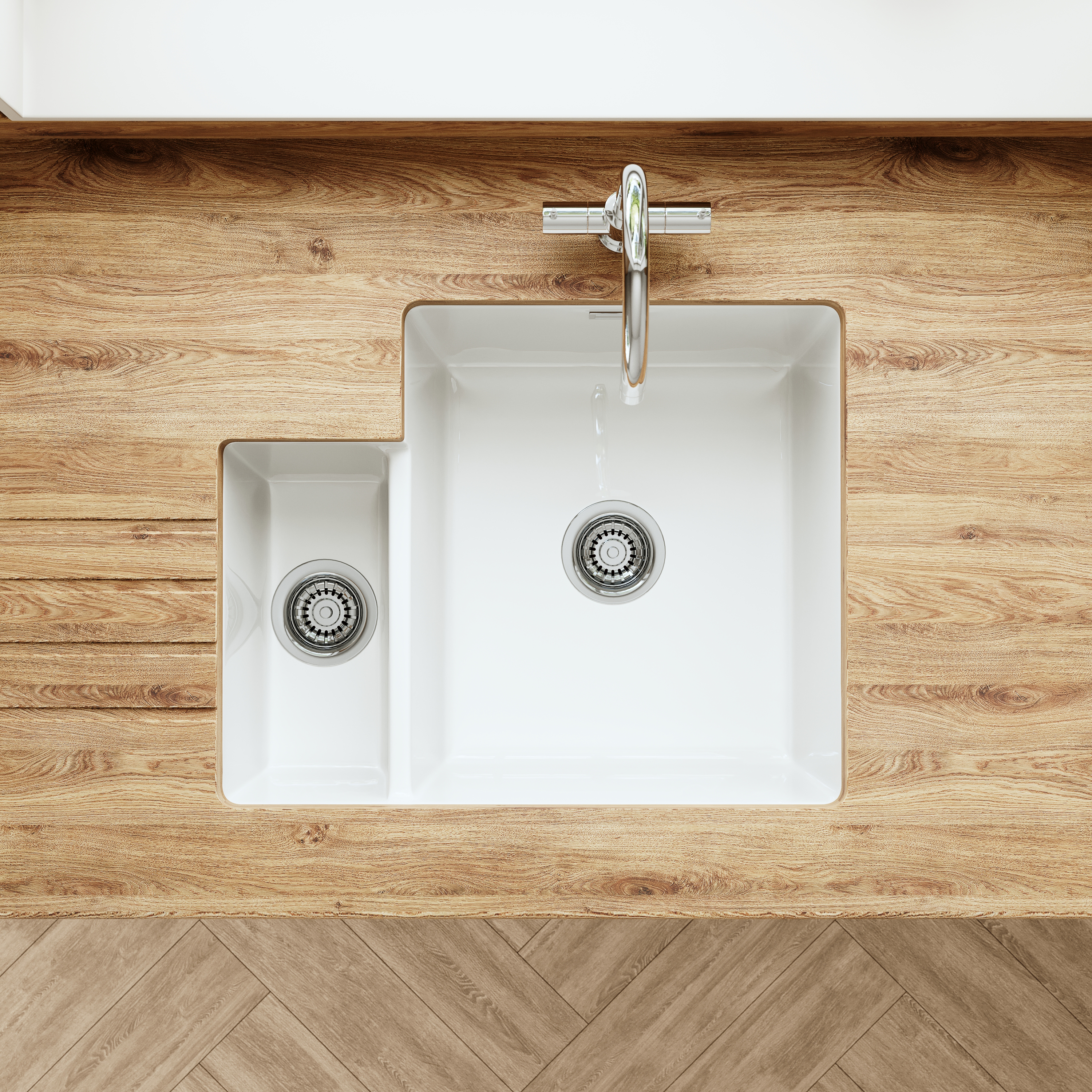 Butler & Rose Bryn 1.5 Bowl White Fine Fireclay Ceramic Inset/Undermount Kitchen Sink - 549 x 441mm