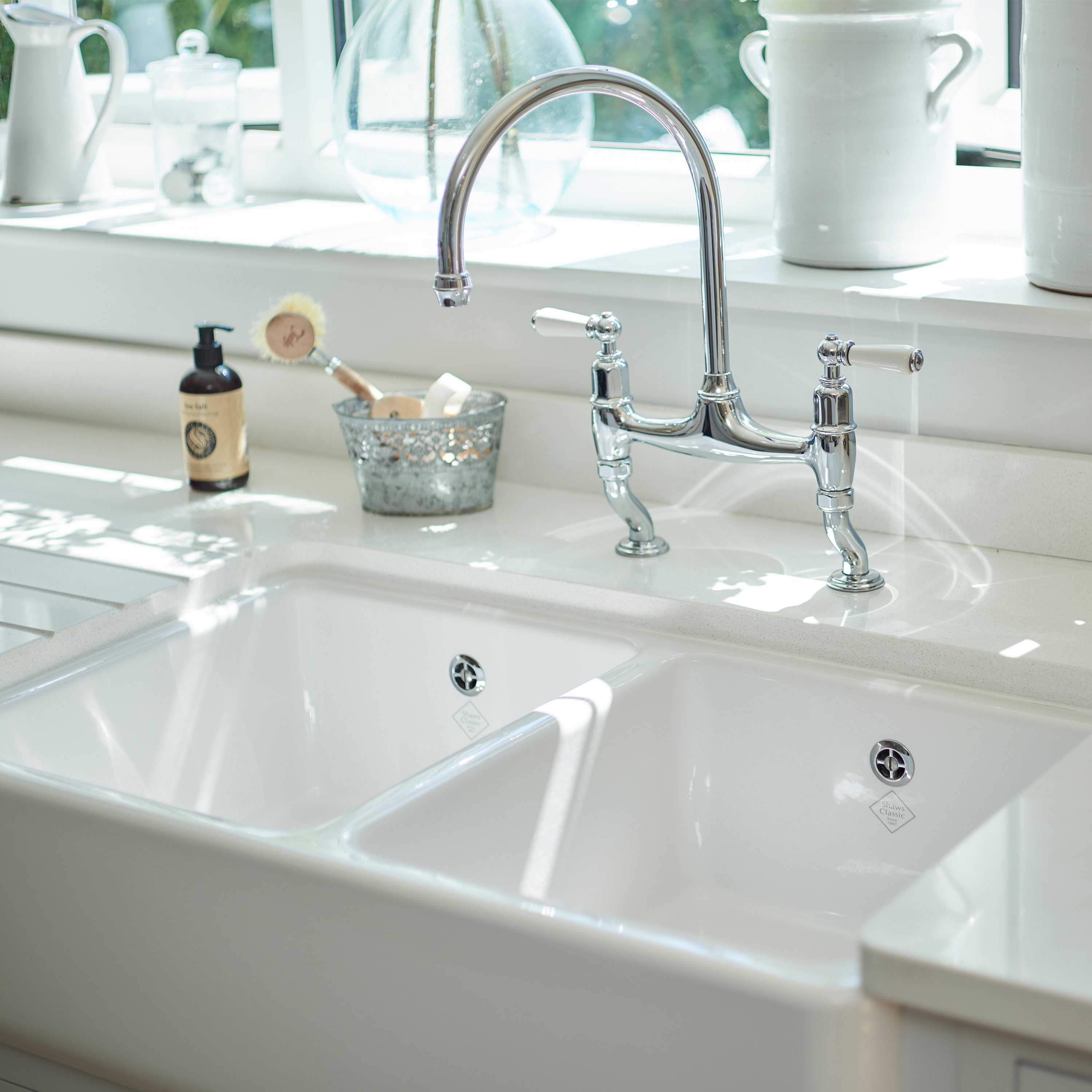 Shaws Contemporary Double Bowl Belfast Kitchen Sink - 795mm x 465mm