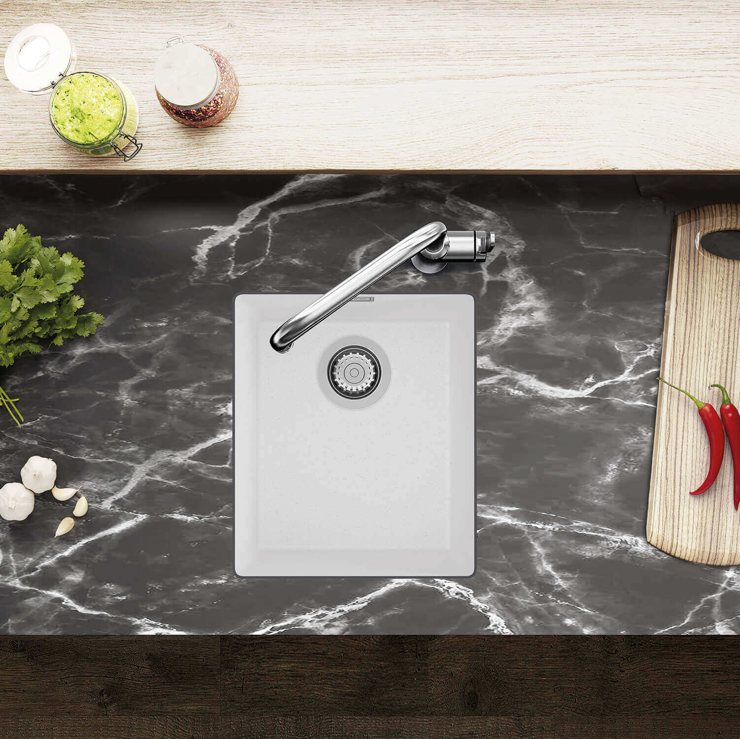 Clearwater Siena Compact 1 Bowl Granite Composite Inset or Undermount Kitchen Sink & Waste - 370 x 460mm