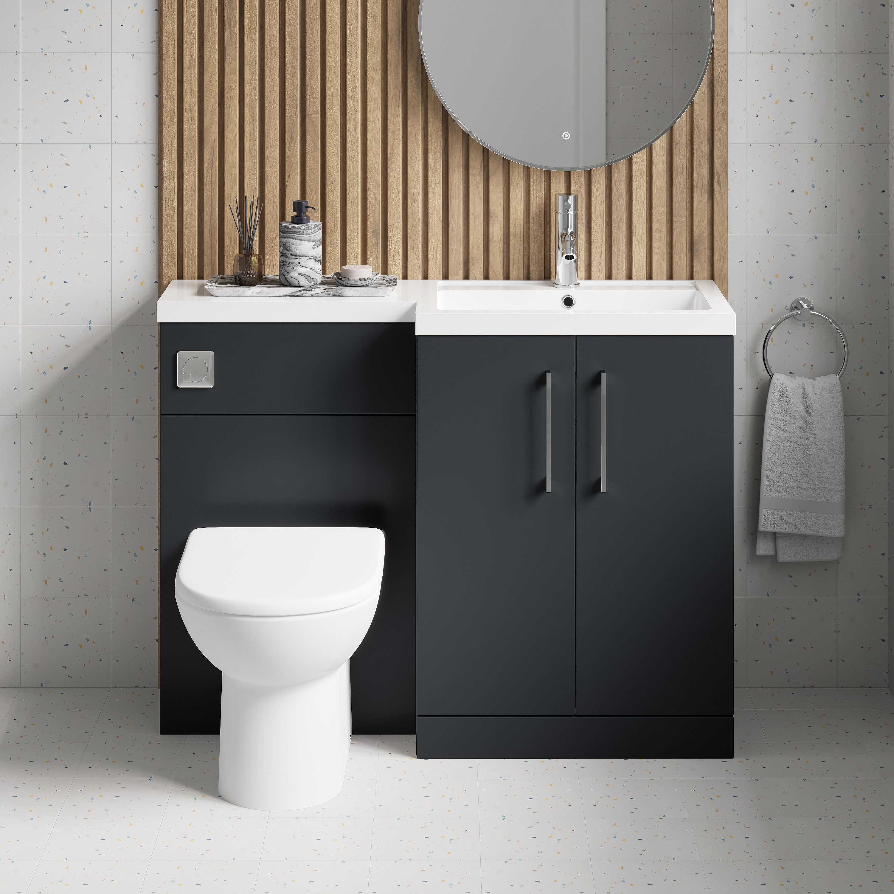 Erin 1100mm Soft Black Combination Bathroom 2 Door Sink & Toilet Unit