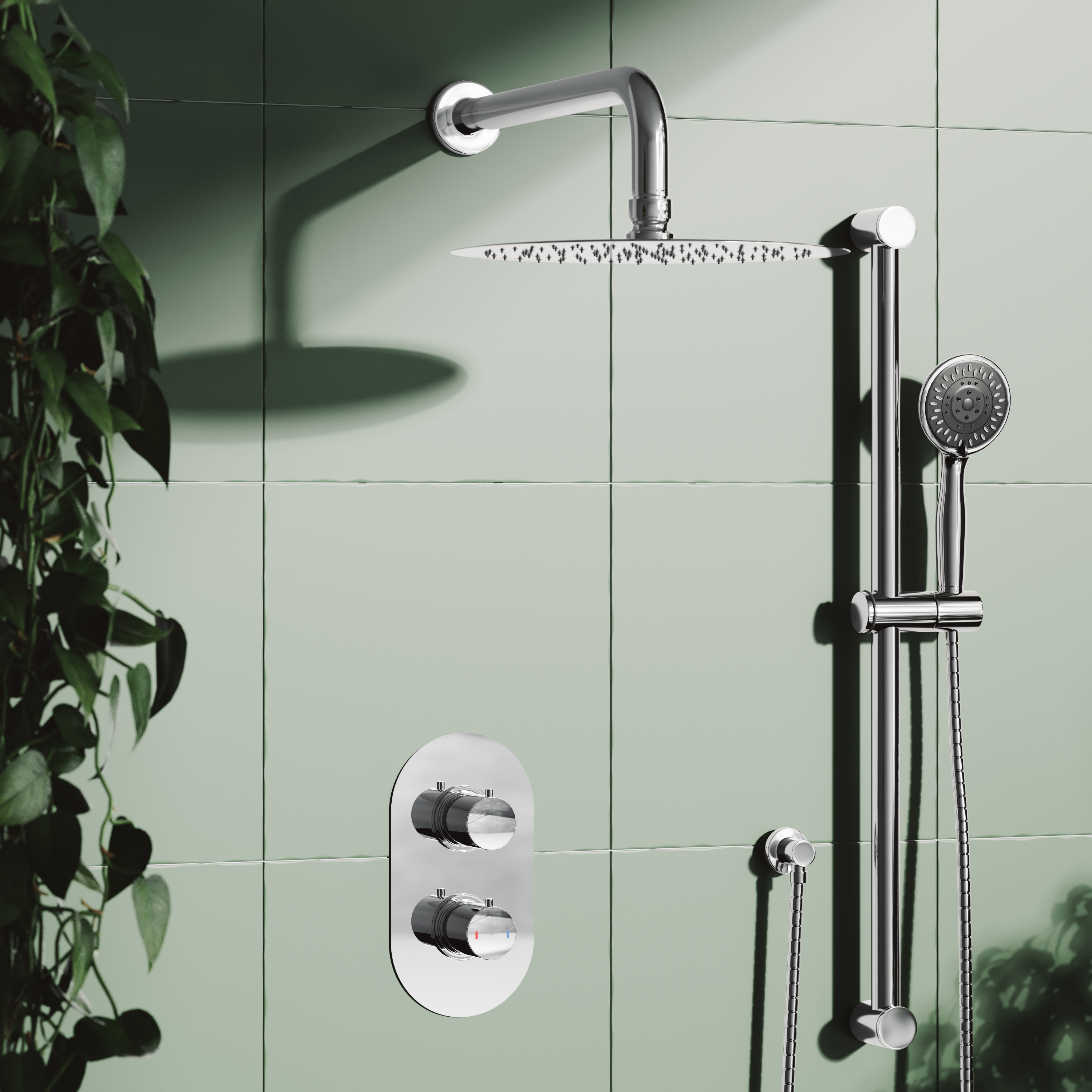 Orla Concealed Shower Valve, Fixed Head & Slide Rail Kit