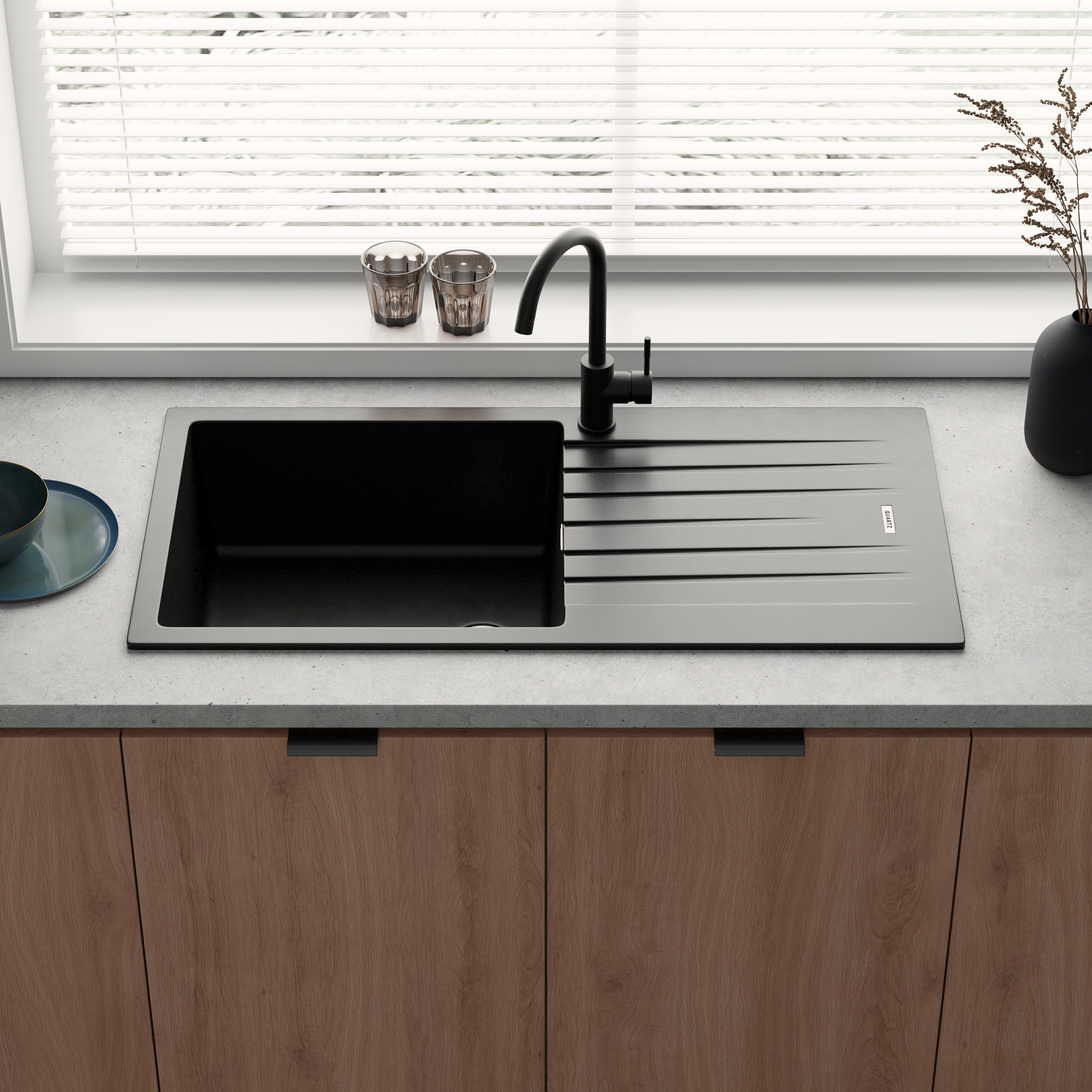 Vellamo Horizon Large Single Bowl Granite Composite Kitchen Sink & Waste - 1000 x 500mm