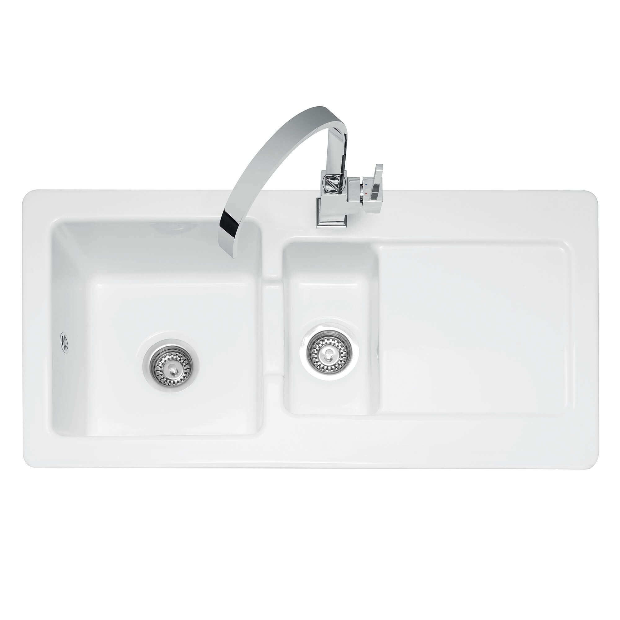 Caple Foxboro 1.5 Bowl White Ceramic Kitchen Sink with Reversible Drainer - 1000 x 500mm