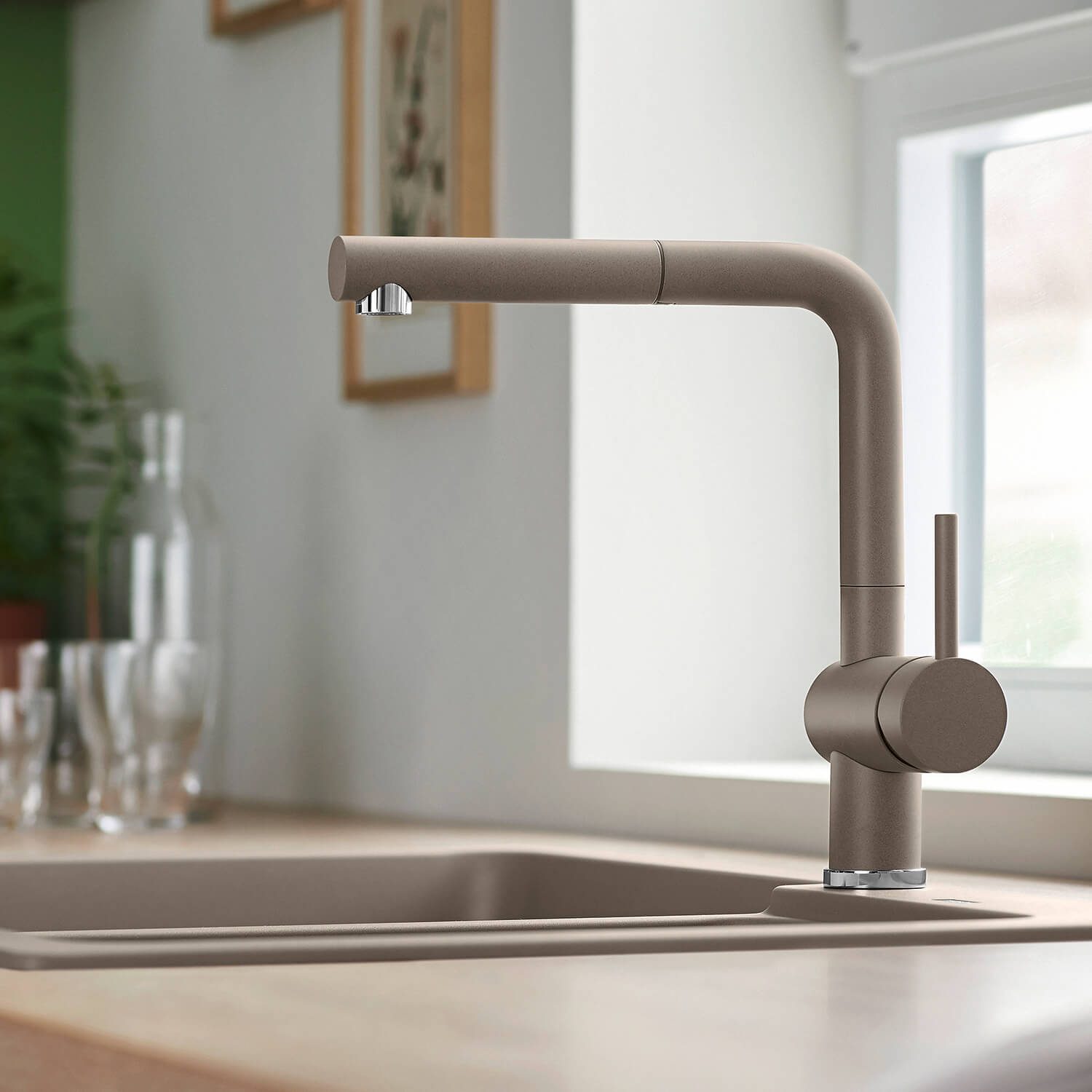 Blanco Linus-S Vario Single Lever Mono Pull Out Kitchen Mixer Tap with Silgranit Matching Finish
