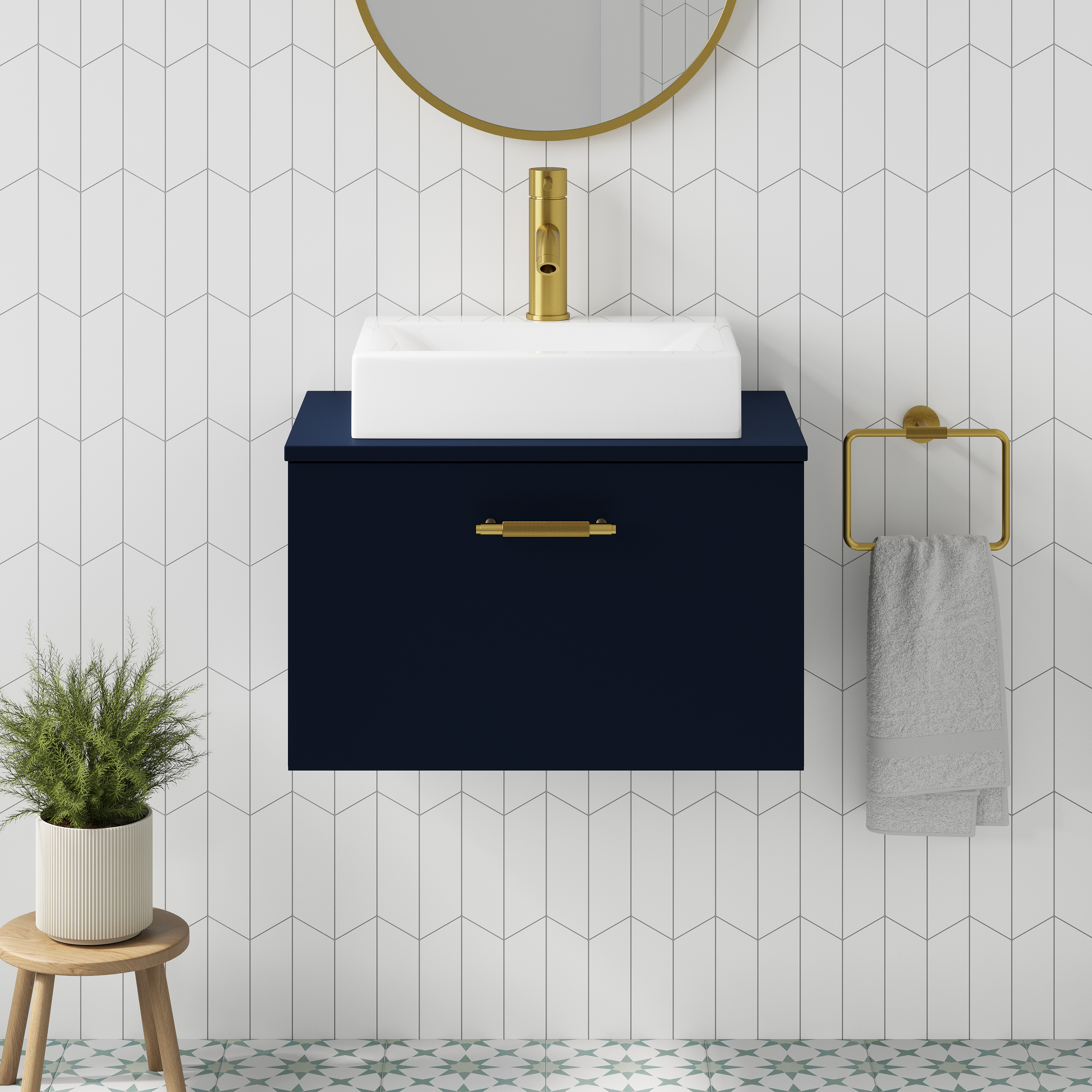 Erin 600mm Wall Mounted 1 Drawer Vanity Unit & Countertop