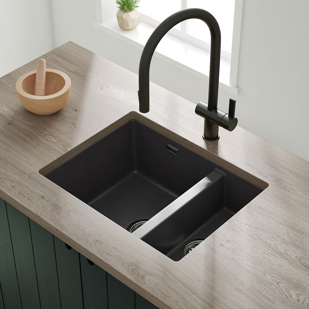 Vellamo Terra 1.5 Bowl Granite Composite Inset/Undermount Kitchen Sink & Waste Kit - 555 x 460mm