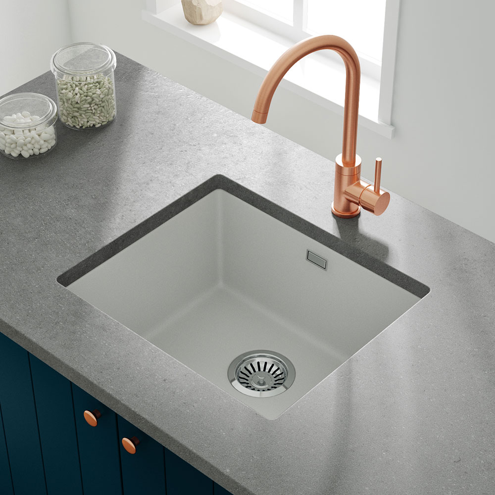 Vellamo Terra 1 Bowl Granite Composite Inset / Undermount Kitchen Sink & Waste - 533 x 457mm