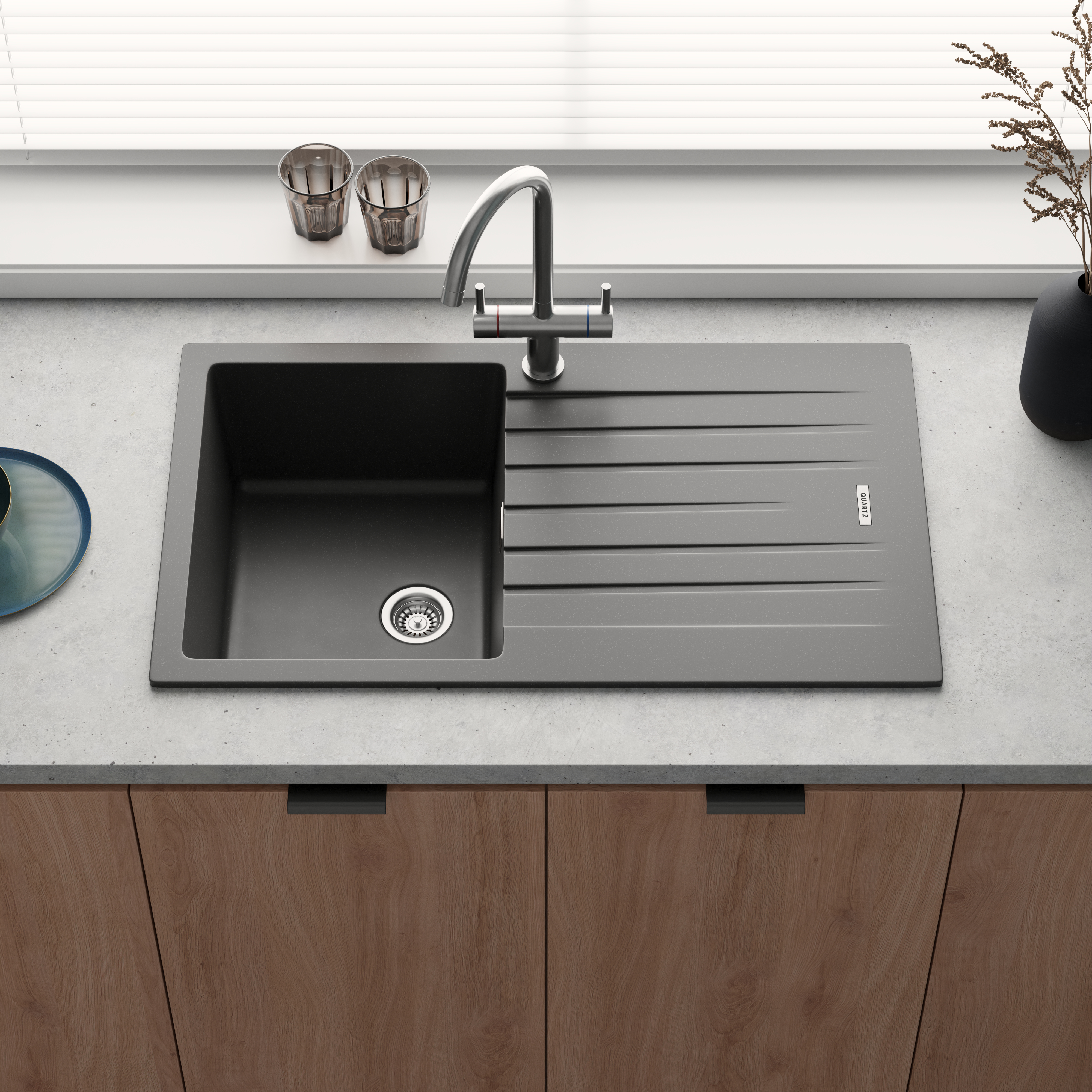 Vellamo Horizon Compact 1 Bowl Granite Composite Kitchen Sink & Waste - 860 x 500mm