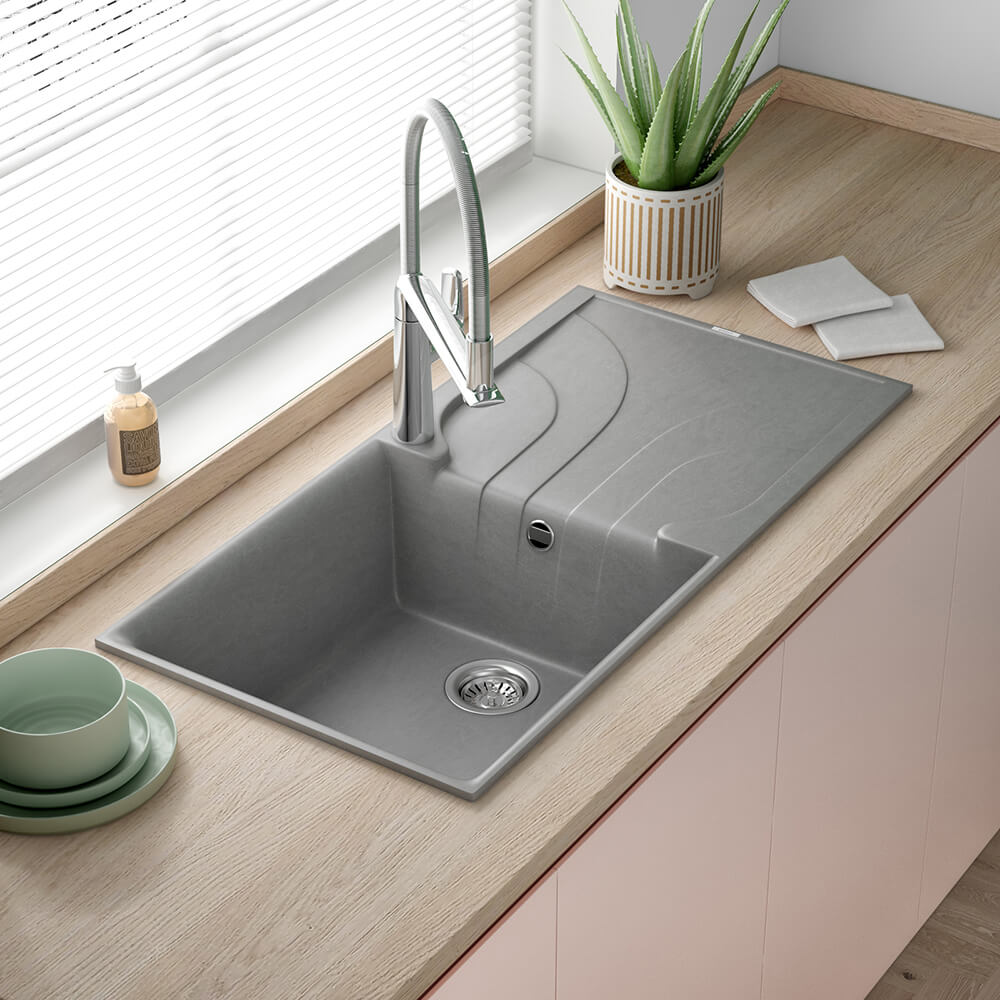 Reginox Ego Granite Composite Large Single Bowl Kitchen Sink with Reversible Drainer & Waste Kit - 1000 x 500mm