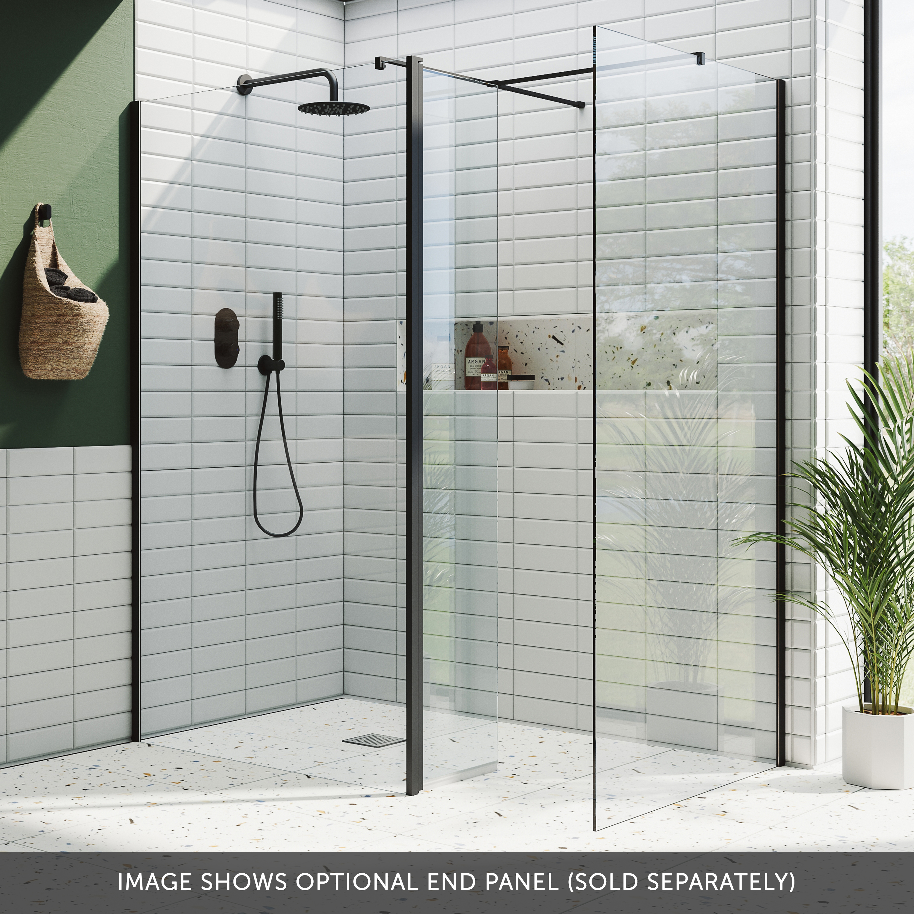 Harbour i10 10mm Easy Clean 2m Tall Wetroom Panel & Hinged Return Panel - Matt Black