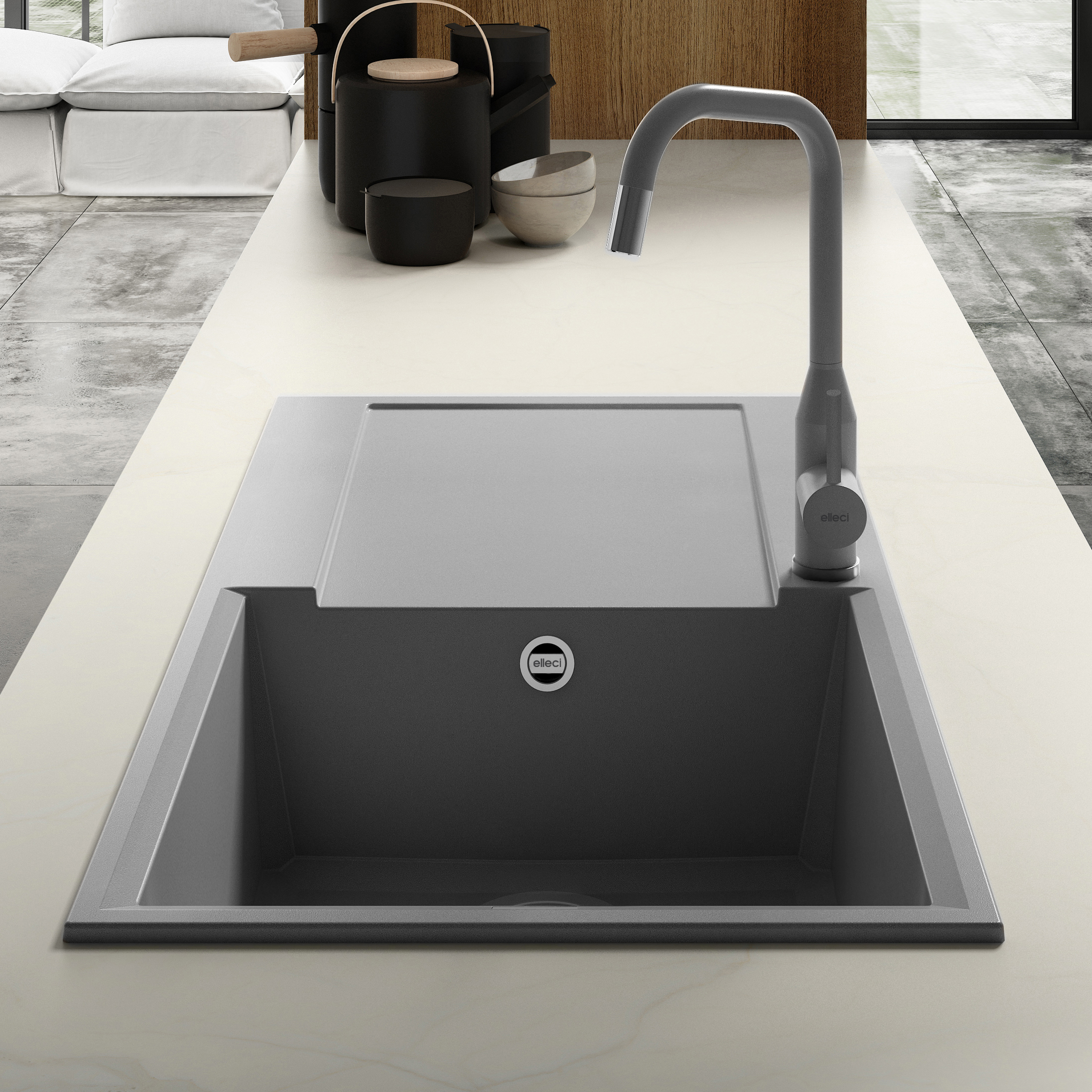 Reginox Elleci Easy 480 Large Single Bowl Granite Composite Inset Kitchen Sink & Waste - 1000 x 500mm