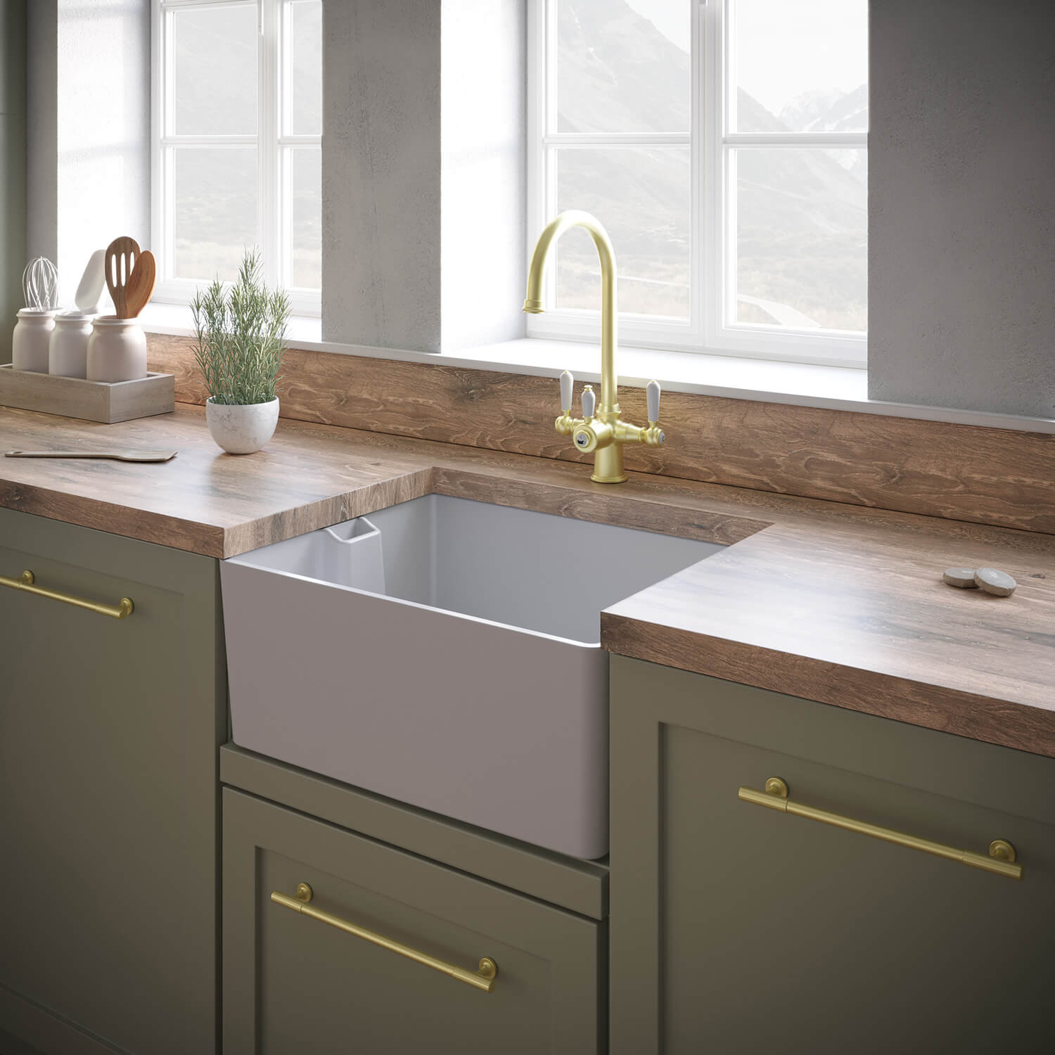 Vellamo Composite White Belfast Kitchen Sink & Waste - 595 x 455mm