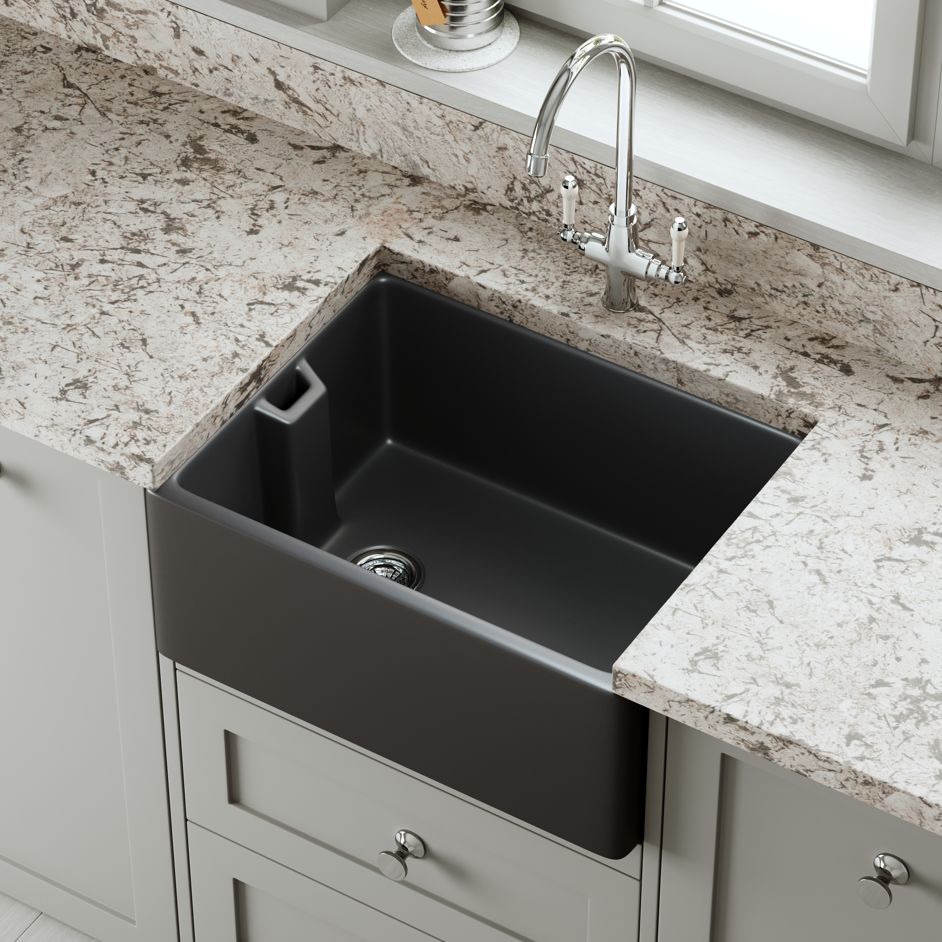 Butler & Rose Soft Black Ceramic Fireclay Belfast / Butler Kitchen Sink - 595 x 455mm
