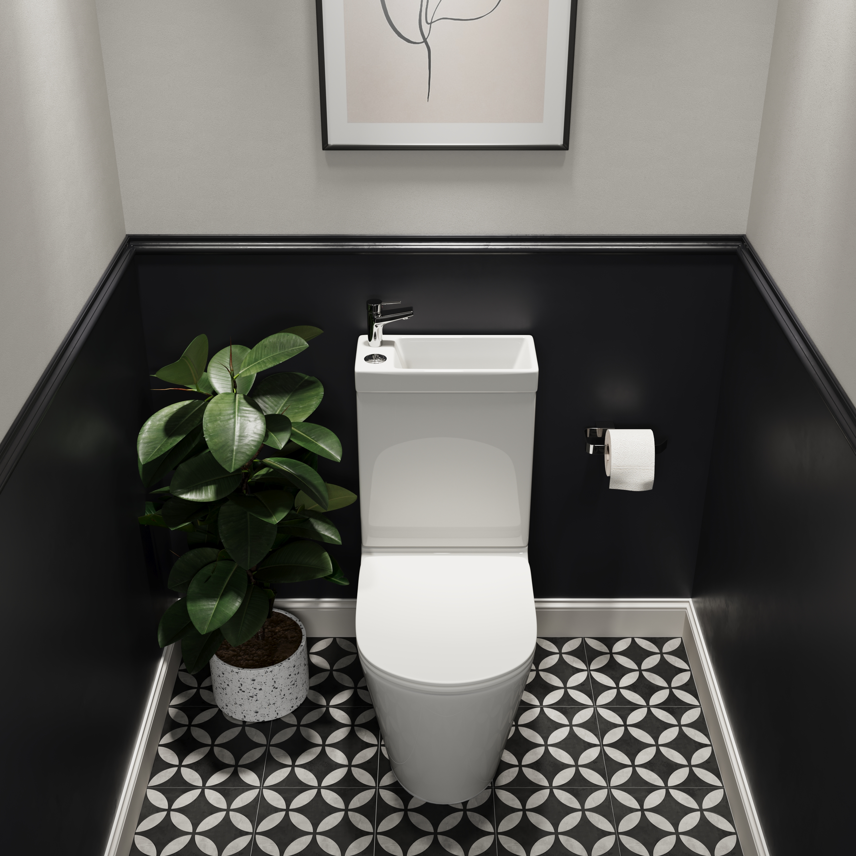 Harbour Clarity 2 in 1 Wash Basin & Close Coupled Closed Back Toilet with Soft Close Seat & Basin Tap