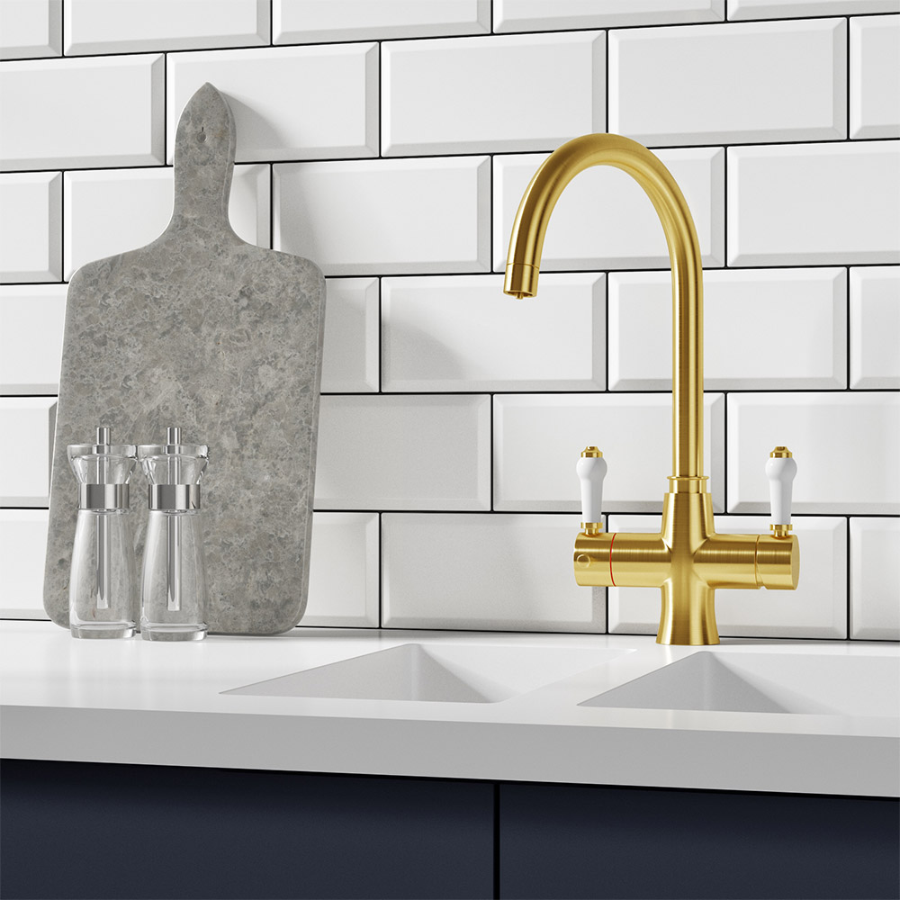 Butler & Rose 3-in-1 Traditional Instant Hot Water Kitchen Mixer & Filter Unit - Brushed Gold
