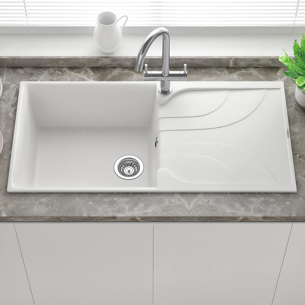 Reginox Ego Granite Composite Large Single Bowl Kitchen Sink with Reversible Drainer & Waste Kit - 1000 x 500mm