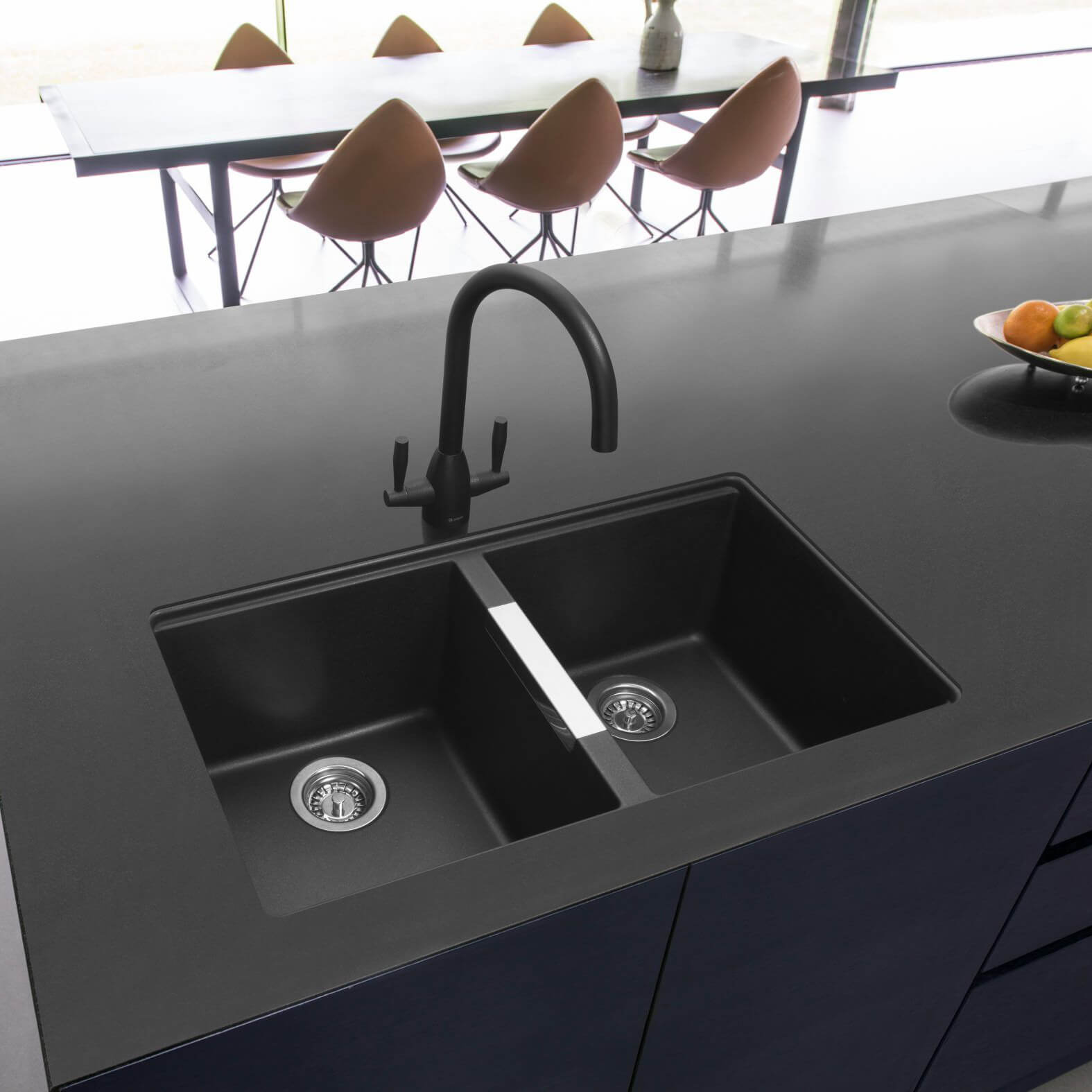 Caple Leesti 2 Bowl Undermount Granite Composite Kitchen Sink & Waste Kit - 824 x 481mm
