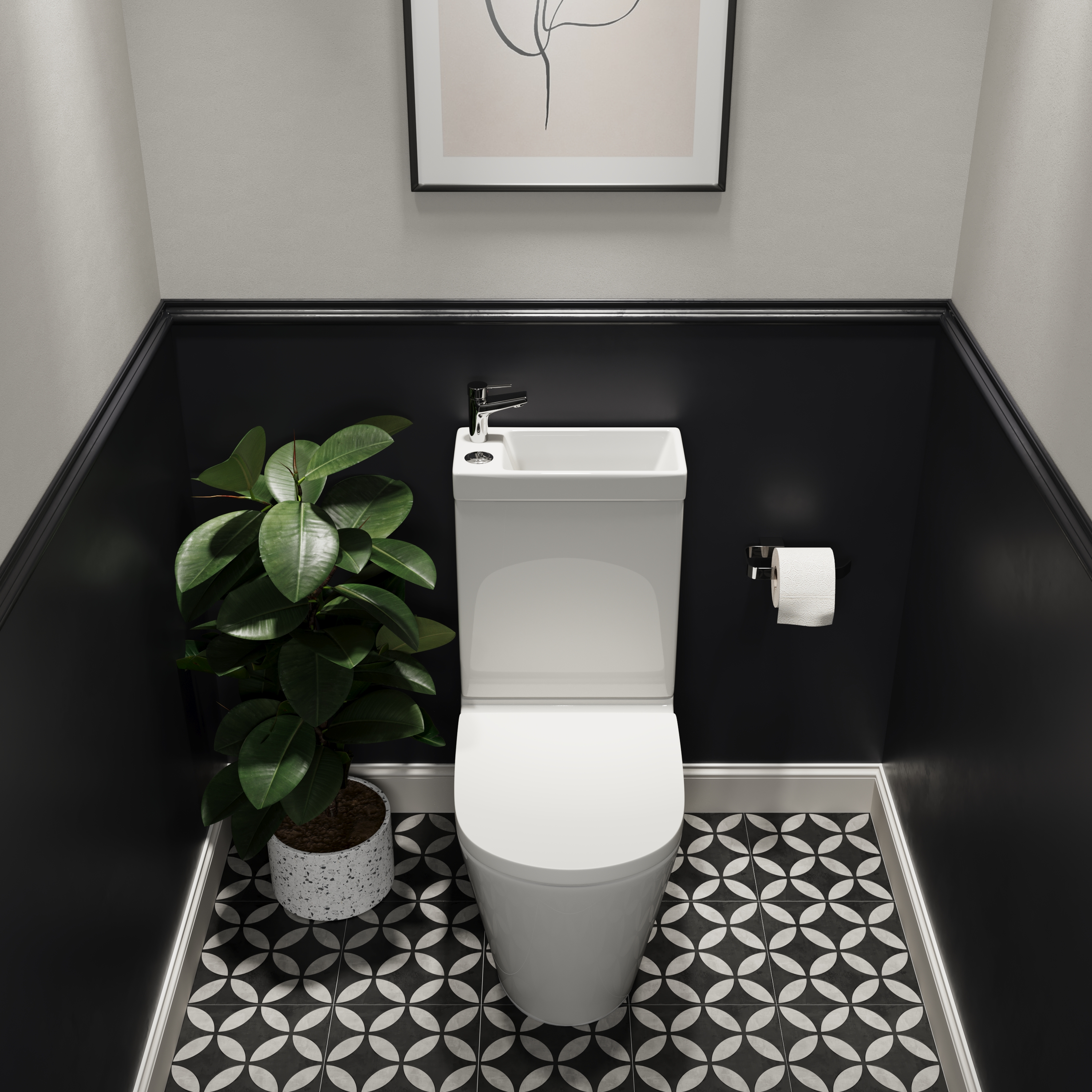 Harbour Clarity 2 in 1 Wash Basin & Close Coupled Closed Back Toilet with Soft Close Seat & Basin Tap