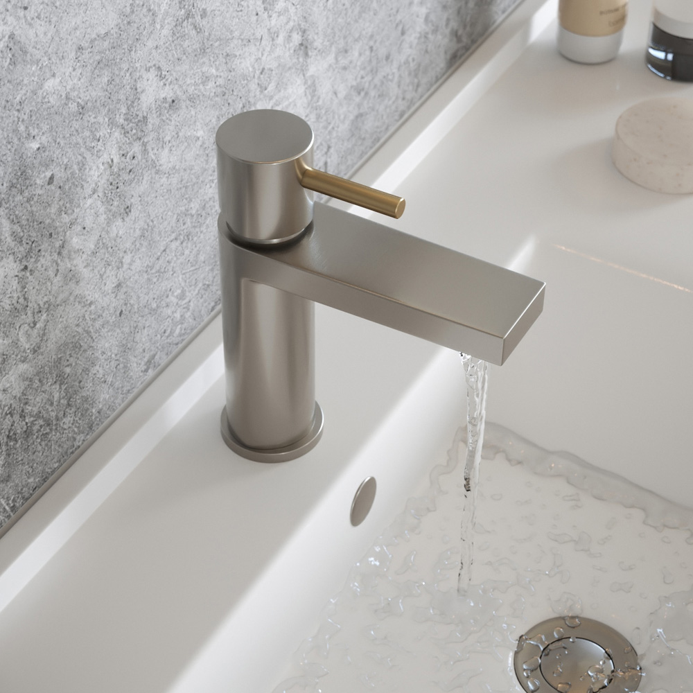 The Tap Factory Vibrance Brushed Nickel Mono Basin Mixer and Basin Waste - 6 Handle Colours Available