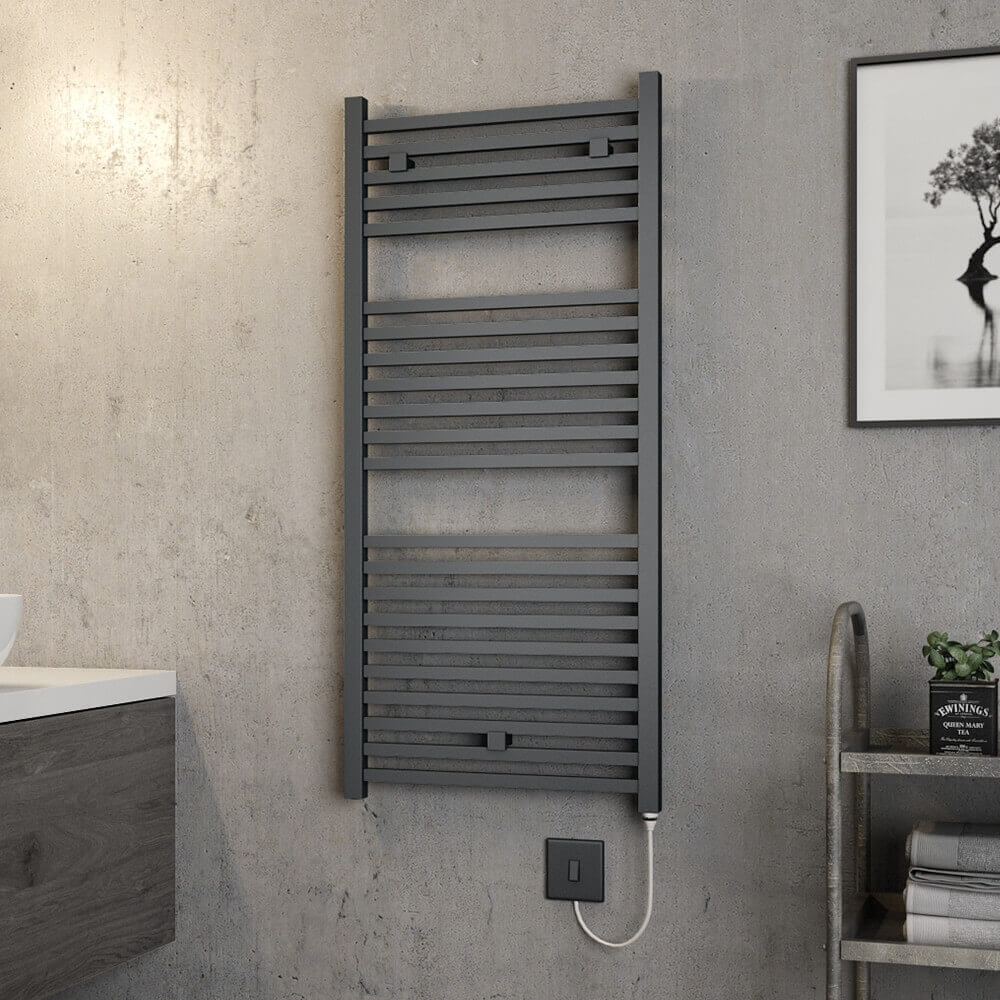 Brenton Helios Electric Straight Square Anthracite Heated Towel Rail - 1110 x 500mm