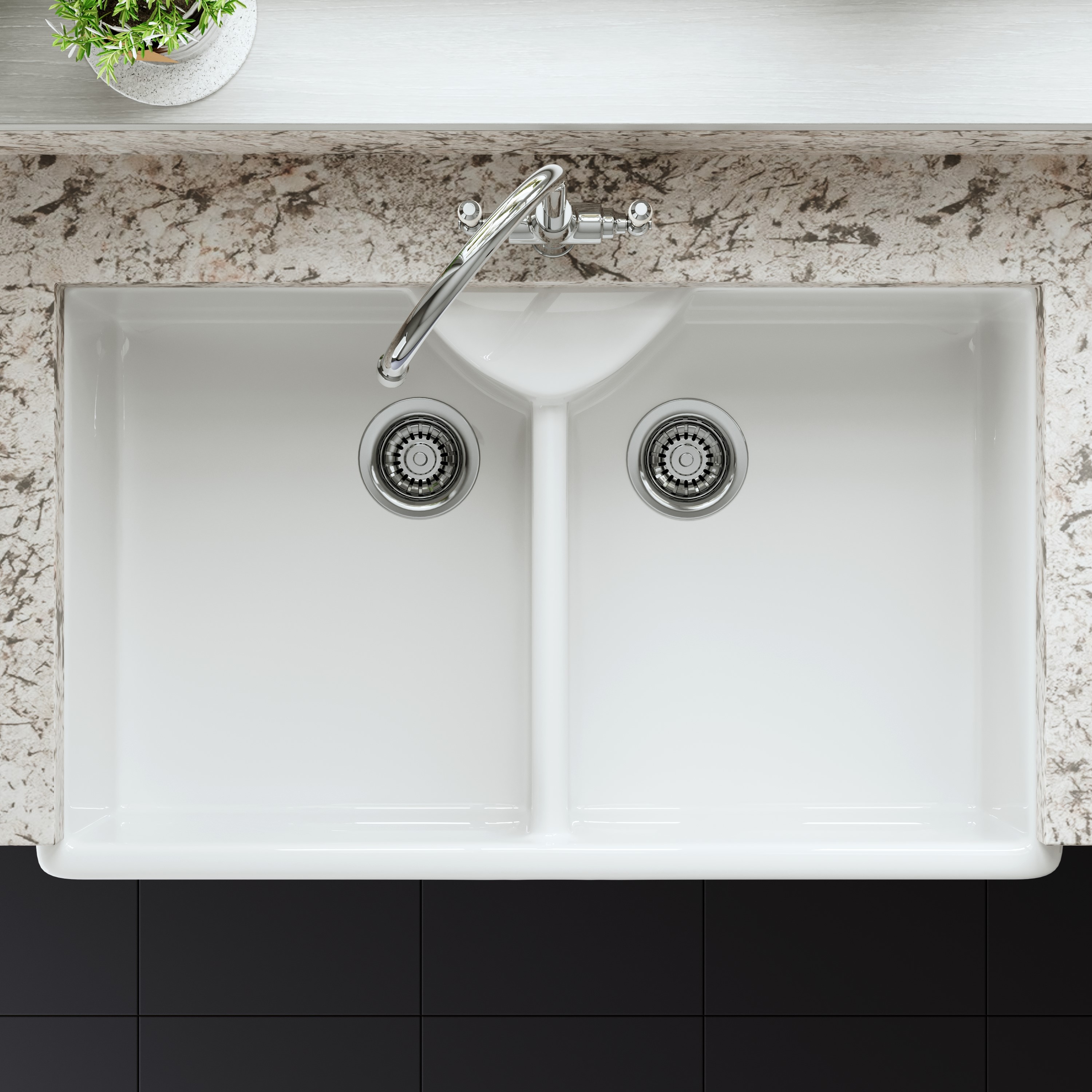 Butler & Rose Large Double Belfast / Butler Ceramic Fireclay Kitchen Sink - 895 x 550mm