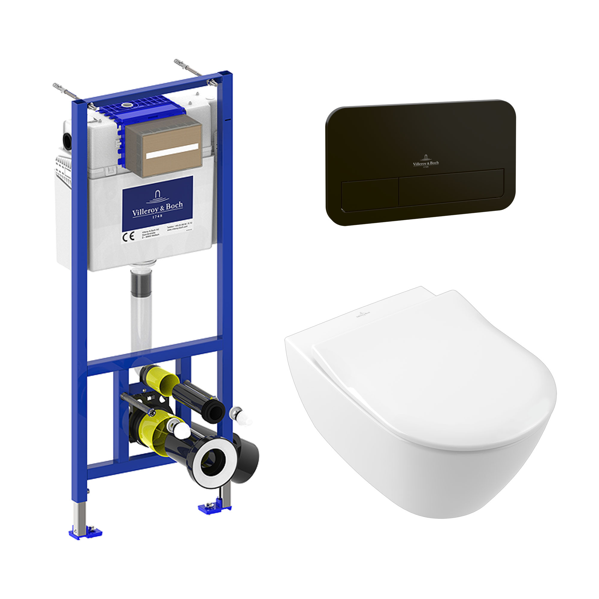 Villeroy & Boch ViConnect Pro 2.0 Frame with Subway 2.0 Rimless Wall Mounted Toilet, Flush Plate & Soft Close Toilet Seat