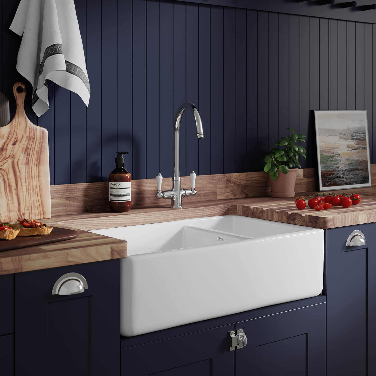 Thomas Denby Suffolk Belfast 1.5 Bowl Gloss White Ceramic Kitchen Sink - 795 x 465mm