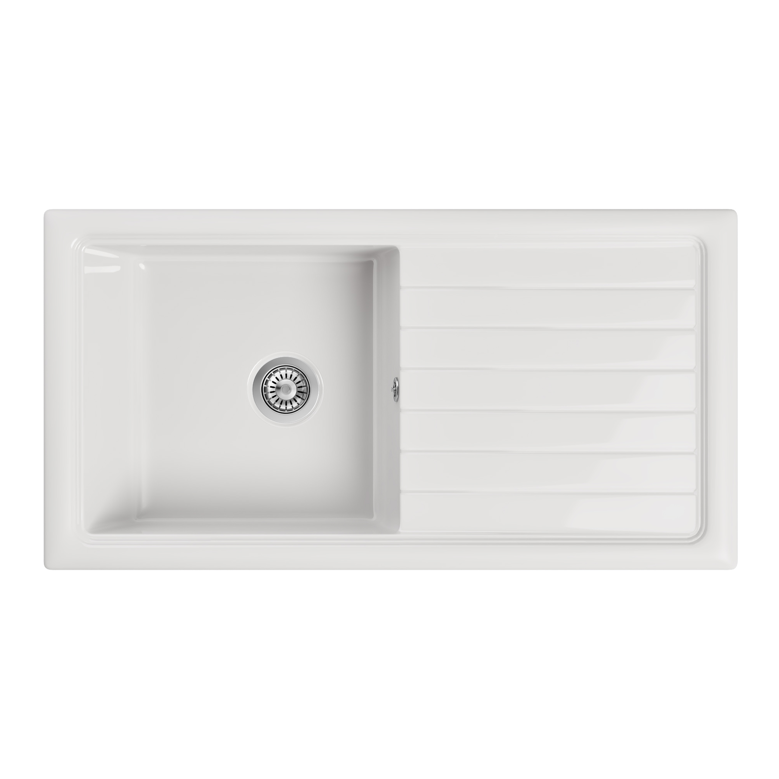 Butler & Rose 1 Bowl White Ceramic Kitchen Sink & Waste Kit with Reversible Drainer - 1010 x 525mm