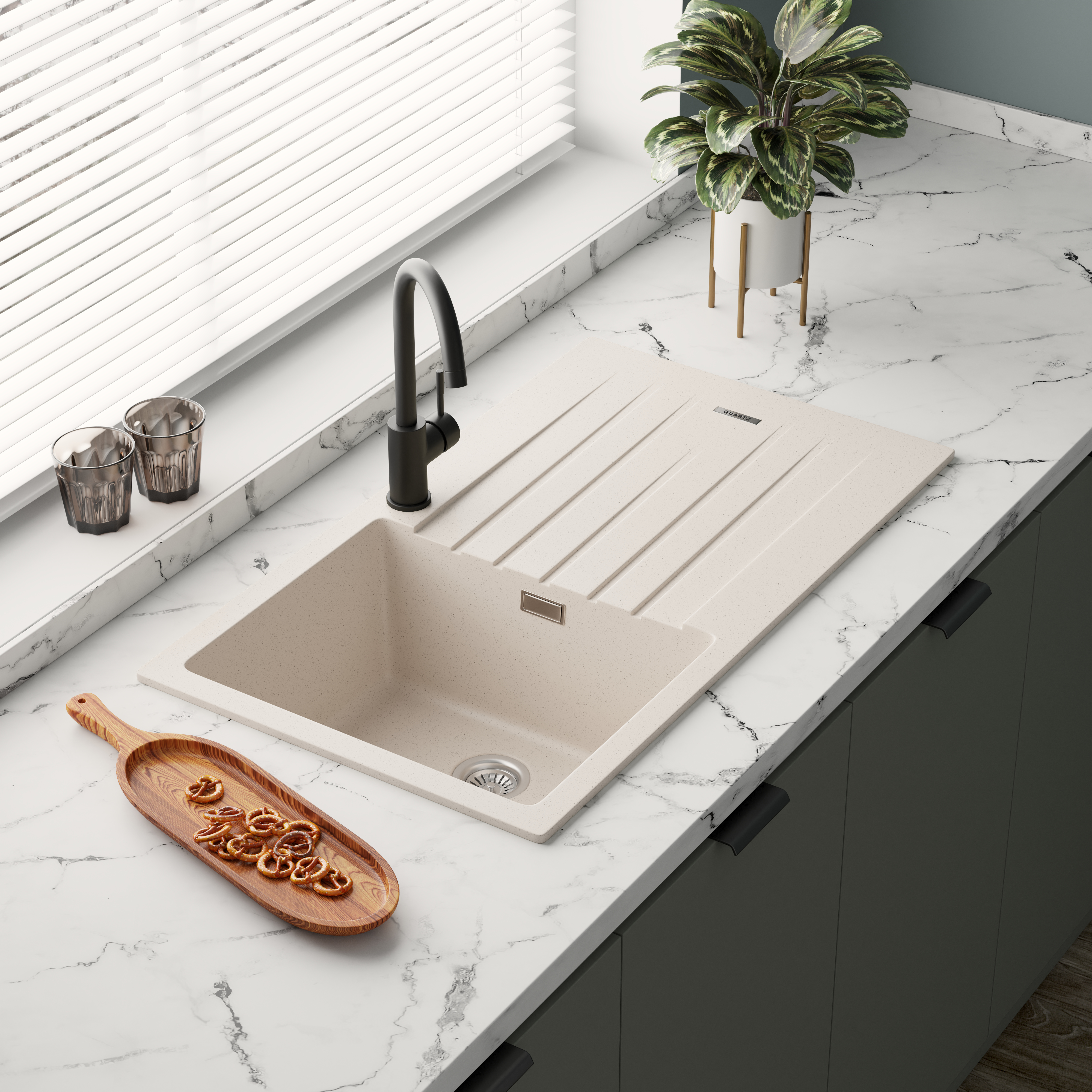 Vellamo Horizon Compact 1 Bowl Granite Composite Kitchen Sink & Waste - 860 x 500mm