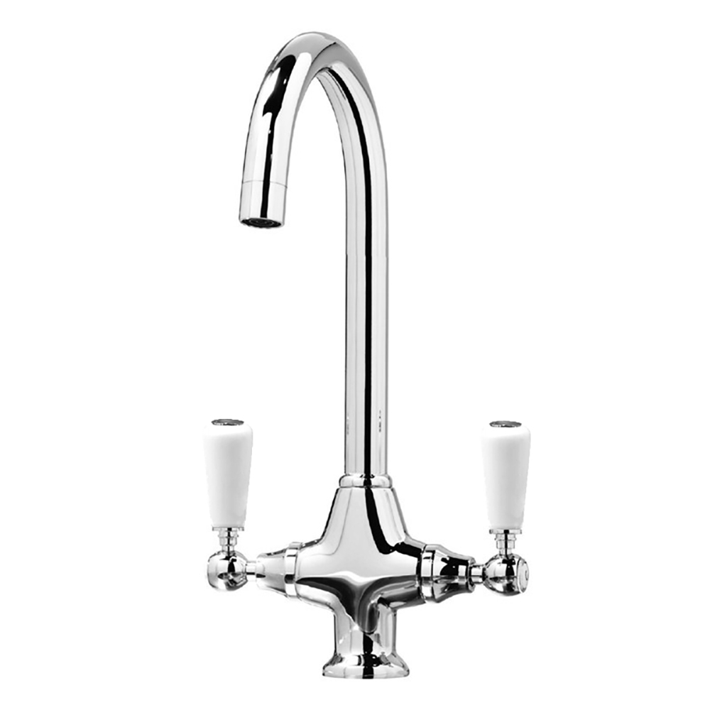 Butler & Rose Fireclay Ceramic White Double Belfast Kitchen Sink, Tap & Waste