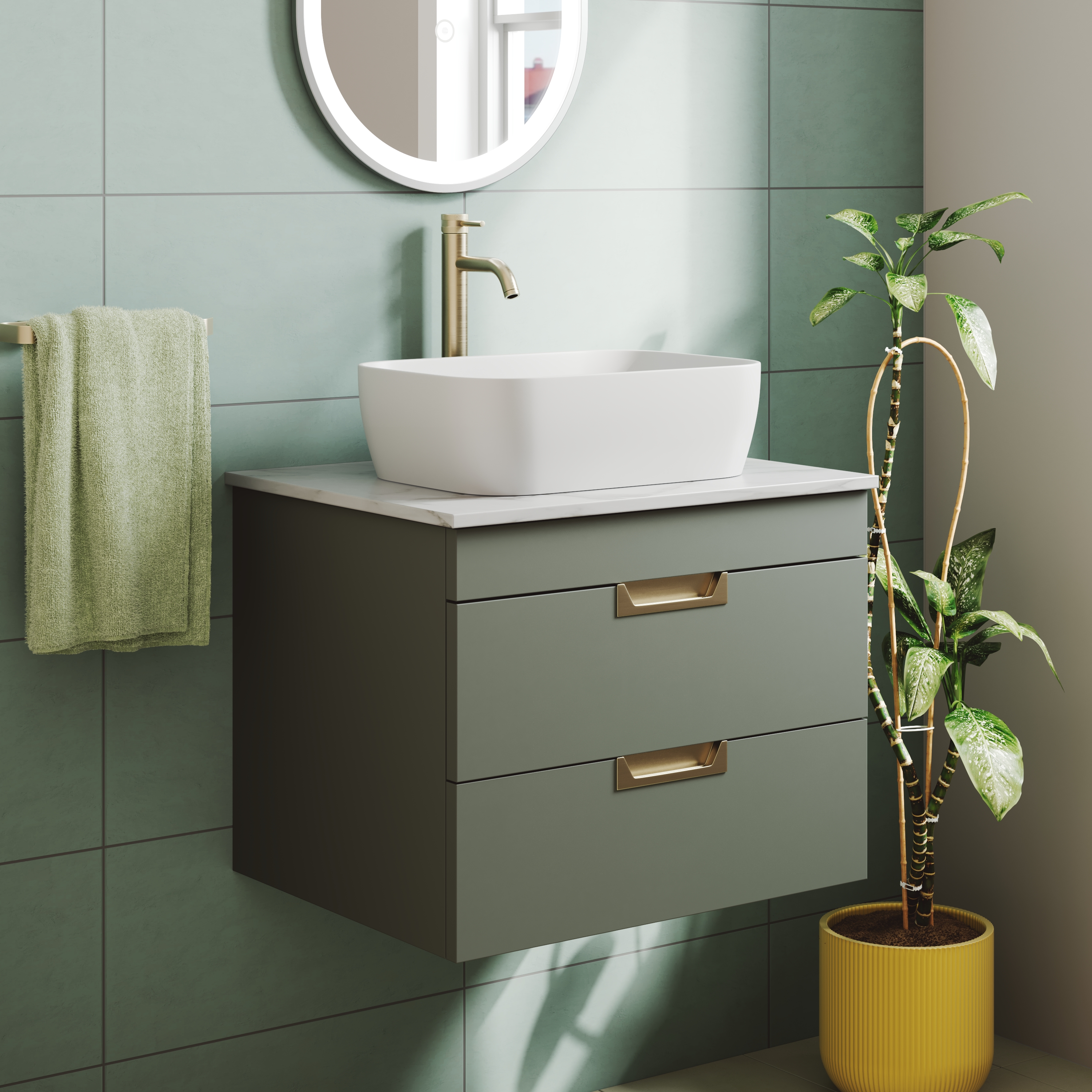 Isla 600mm Wall Hung Vanity Unit & Marble Sintered Stone Countertop