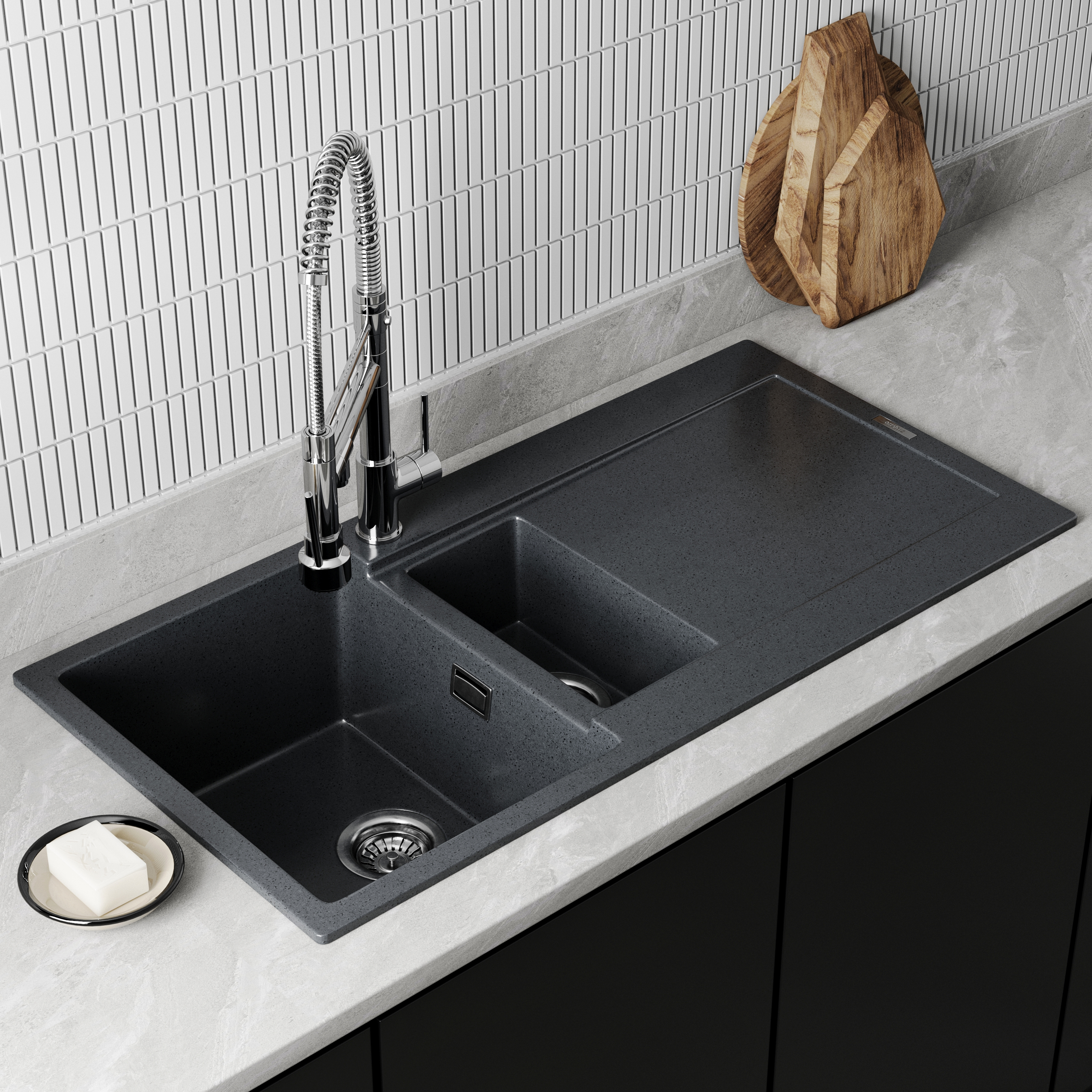 Vellamo Rocca 1.5 Bowl Granite Composite Inset Kitchen Sink & Waste - 1000 x 500mm