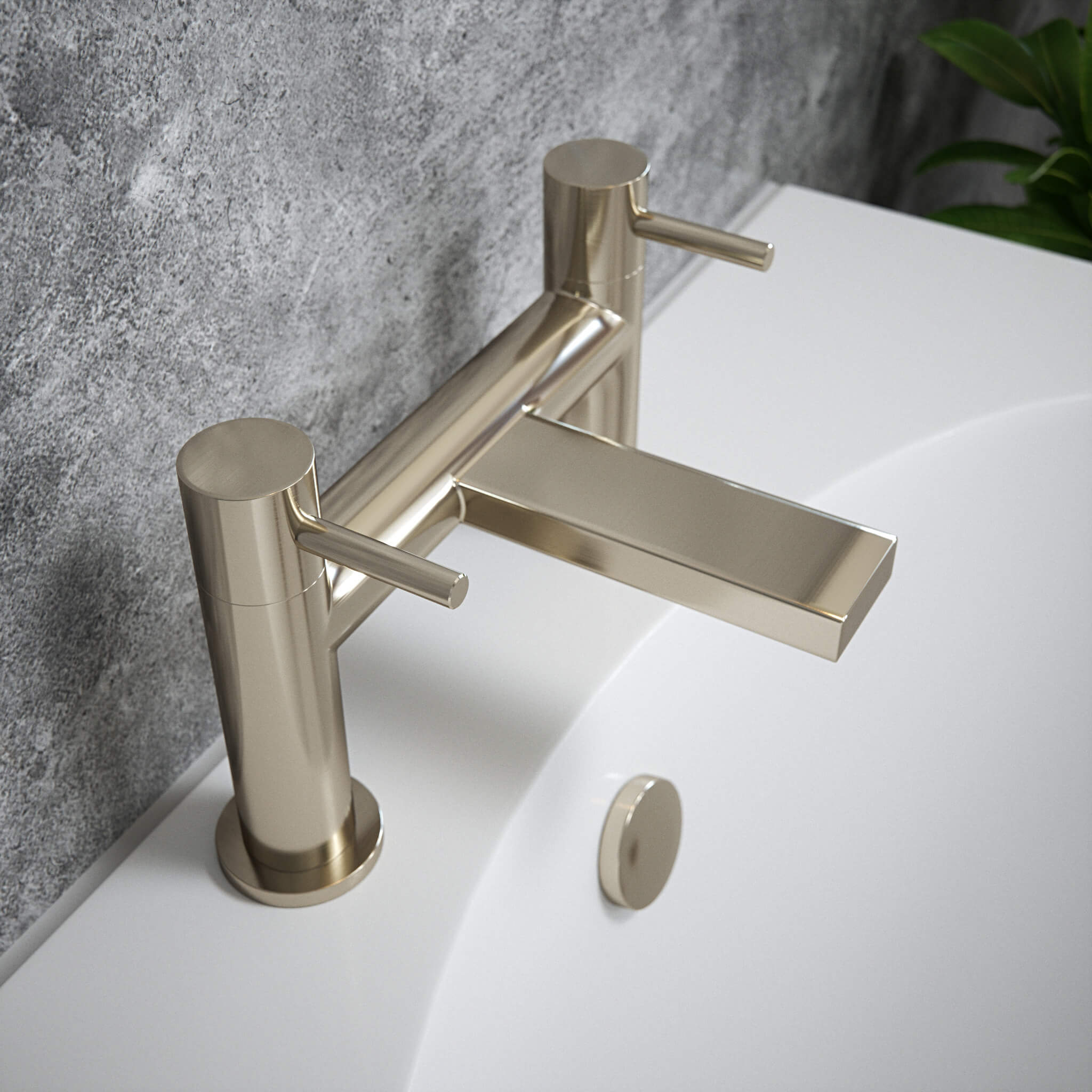 The Tap Factory Vibrance Brushed Nickel Deck Mounted Bath Filler - 6 Handle Colours Available