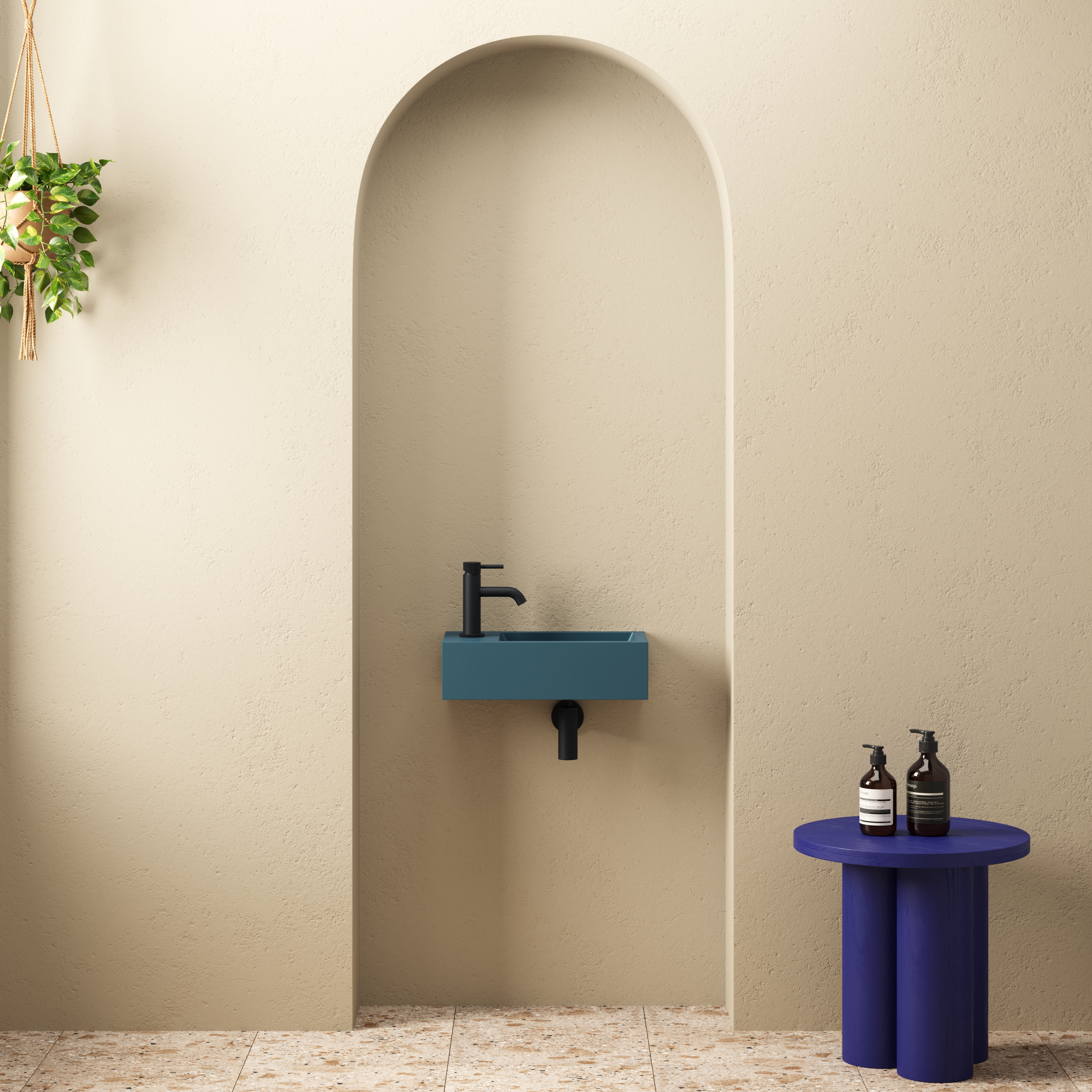 Harbour Concrete 400mm Wall Hung Cloakroom Basin - Atlantic Teal