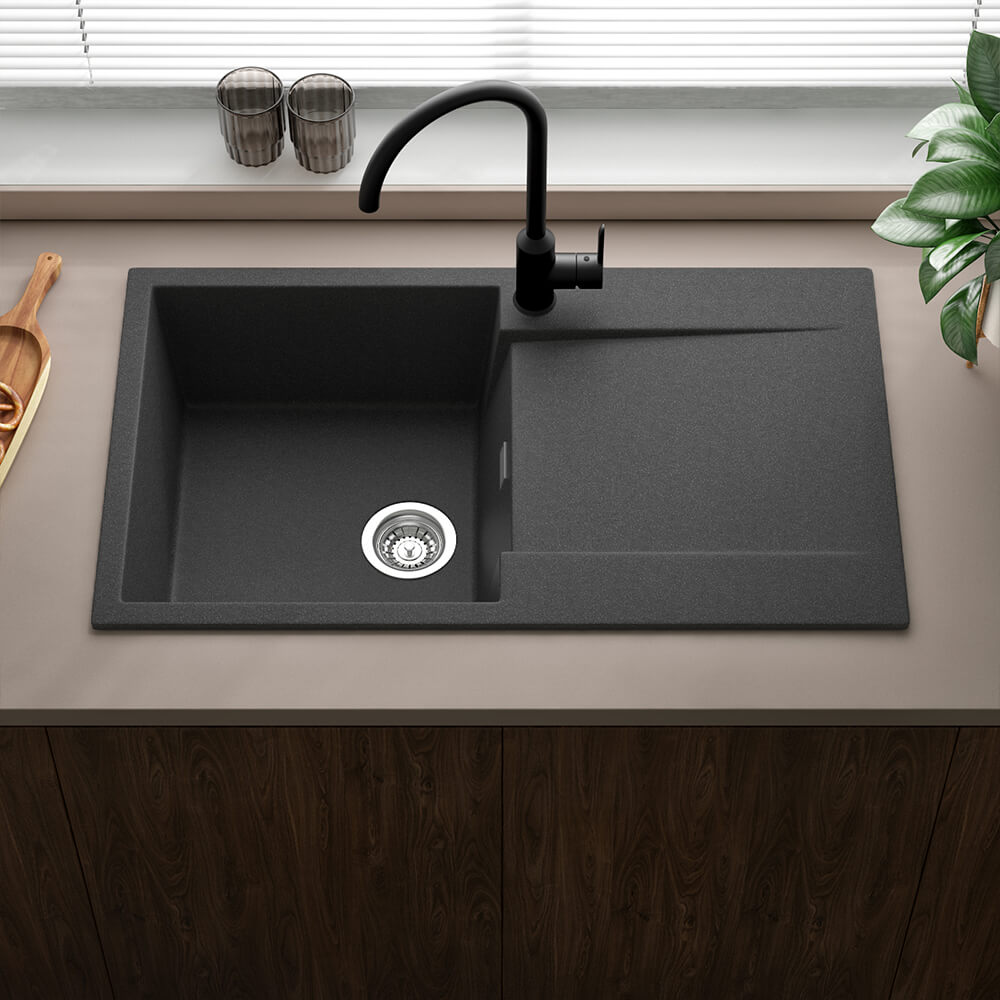 Reginox Amsterdam Compact Single Bowl Granite Composite Kitchen sink & Waste Kit with Reversible Drainer - 860 x 500mm