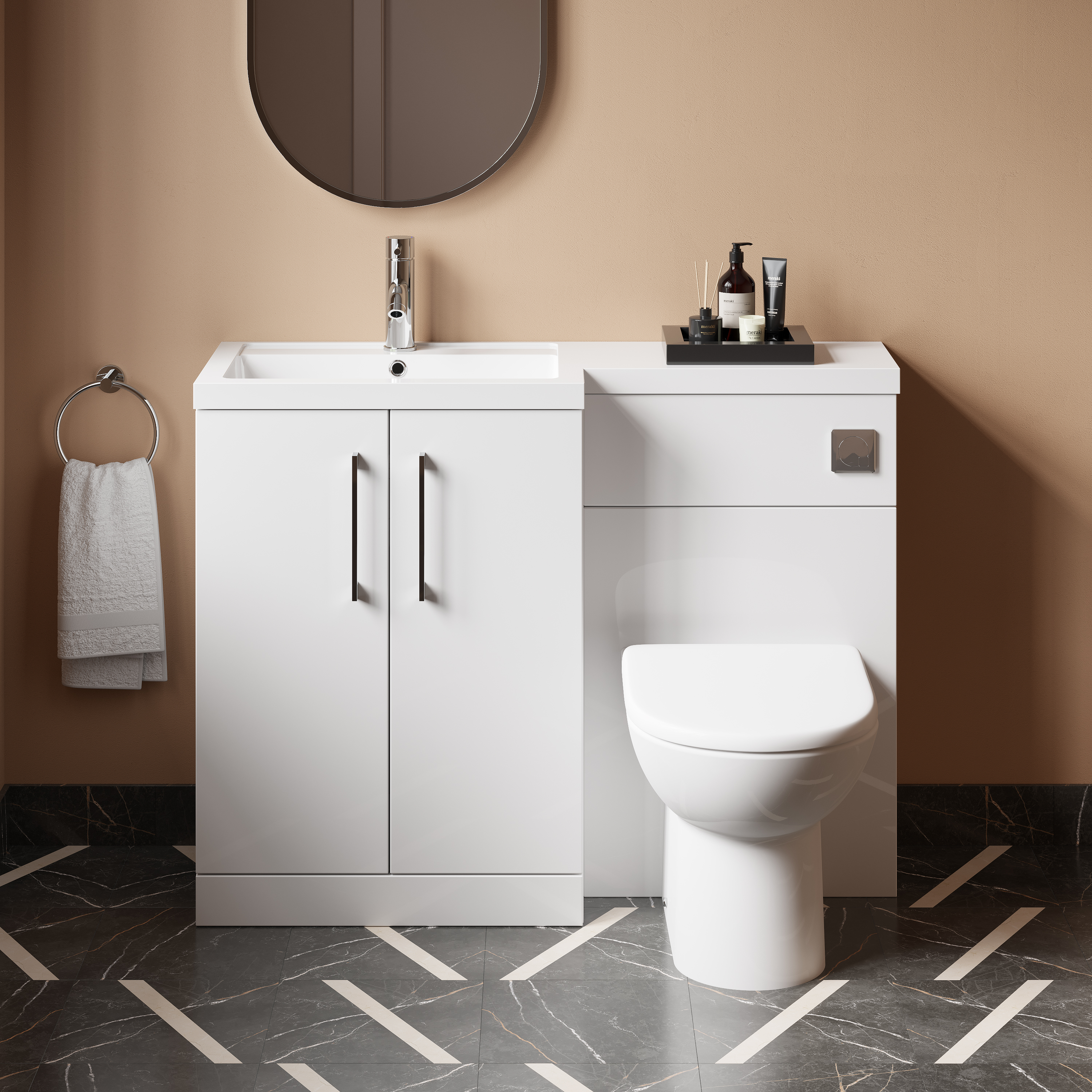 Erin 1100mm Gloss White Combination Bathroom 2 Door Sink & Toilet Unit