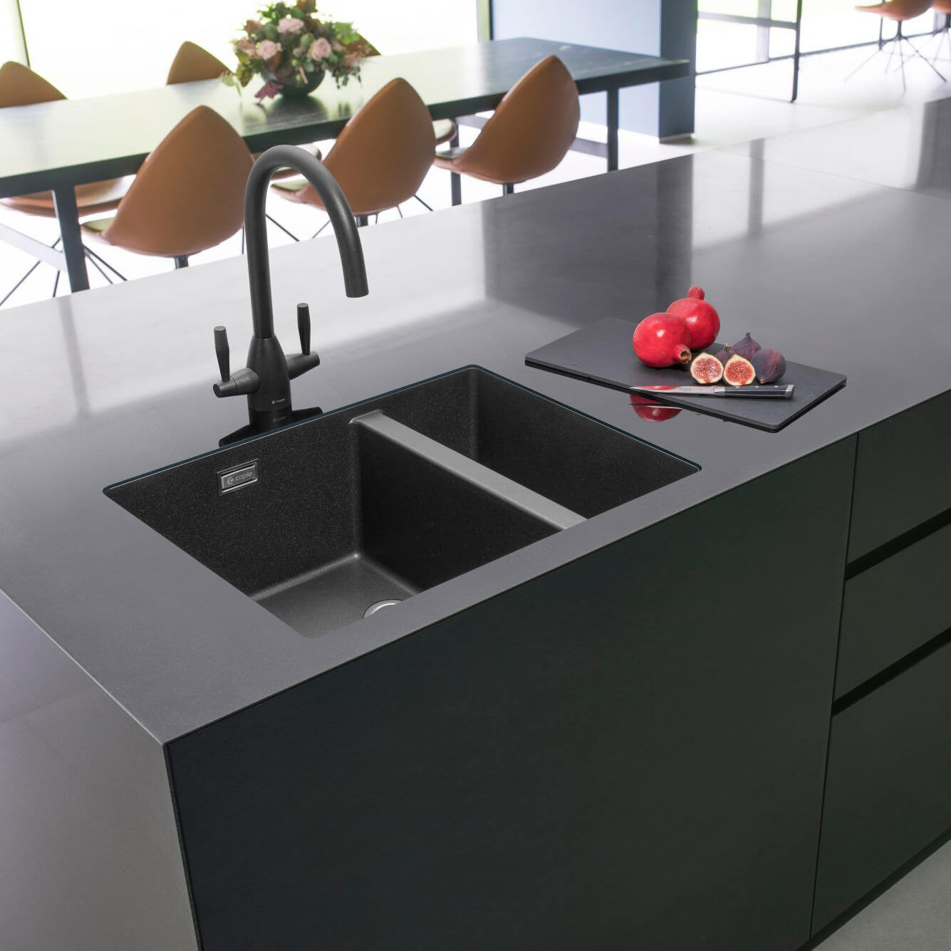 Caple Leesti 1.5 Bowl Inset/Undermount Granite Composite Kitchen Sink & Waste Kit - 555 x 460mm