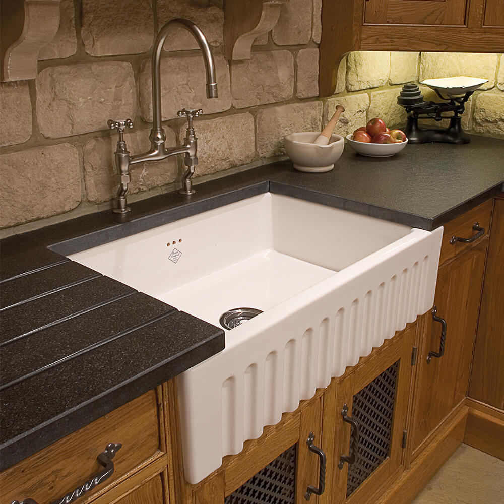 Shaws Bowland Fluted Front White Ceramic Belfast Kitchen Sink - 797 x 535mm